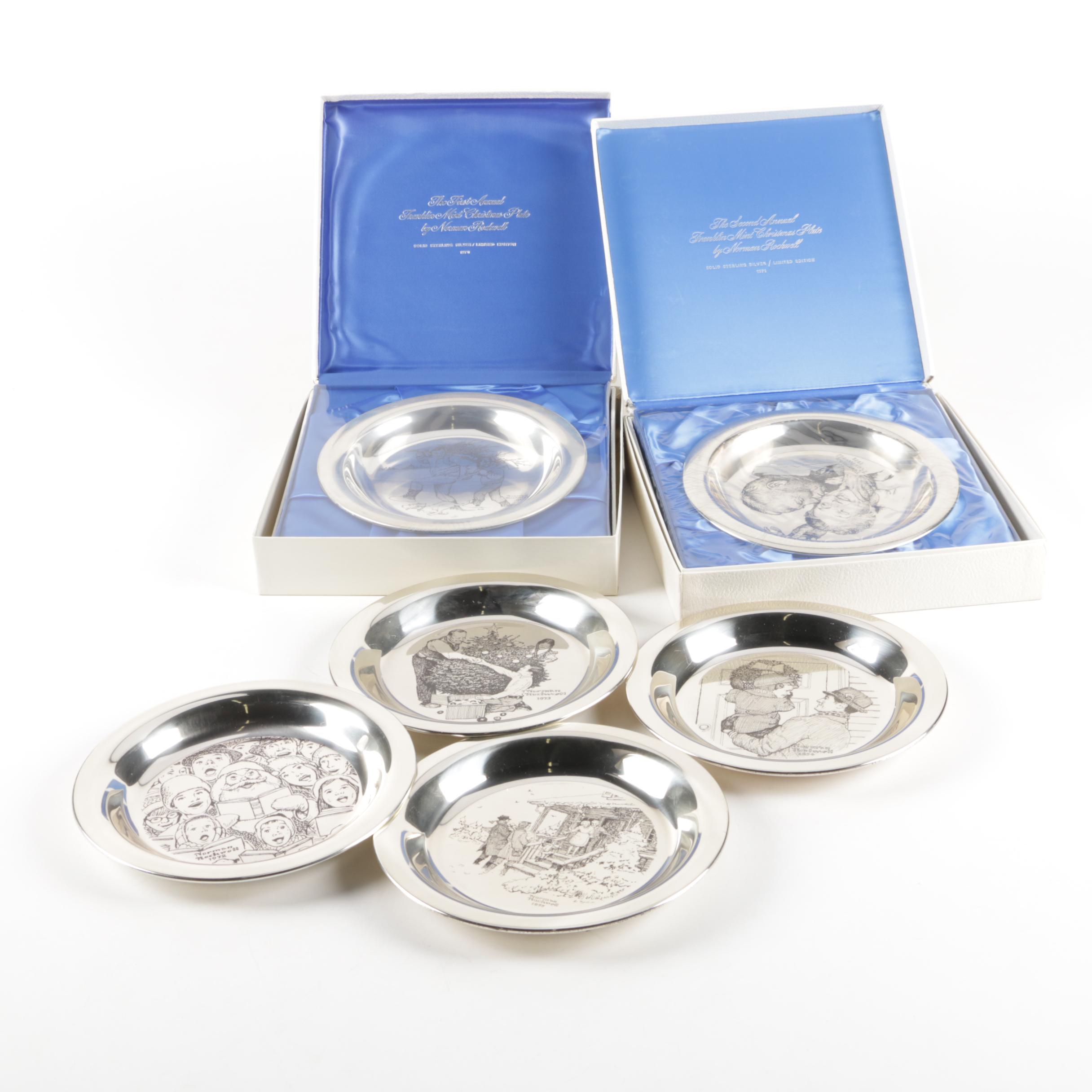 Franklin Mint Norman Rockwell Sterling Silver Christmas Collector's Plates