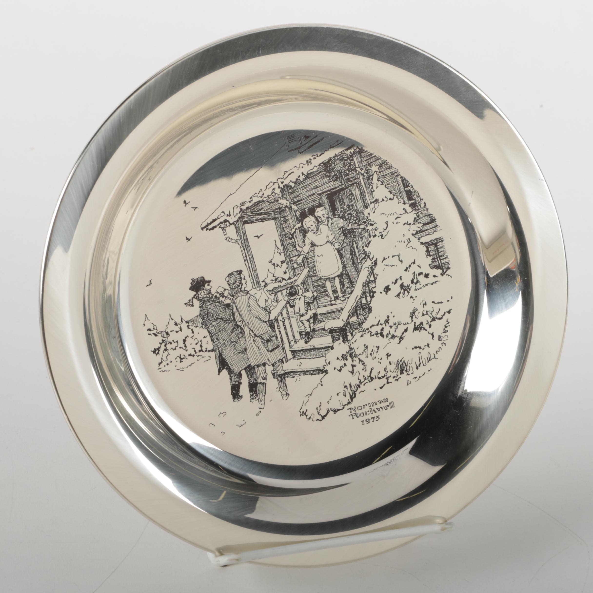 Franklin Mint Norman Rockwell Sterling Silver Christmas Collector's Plates
