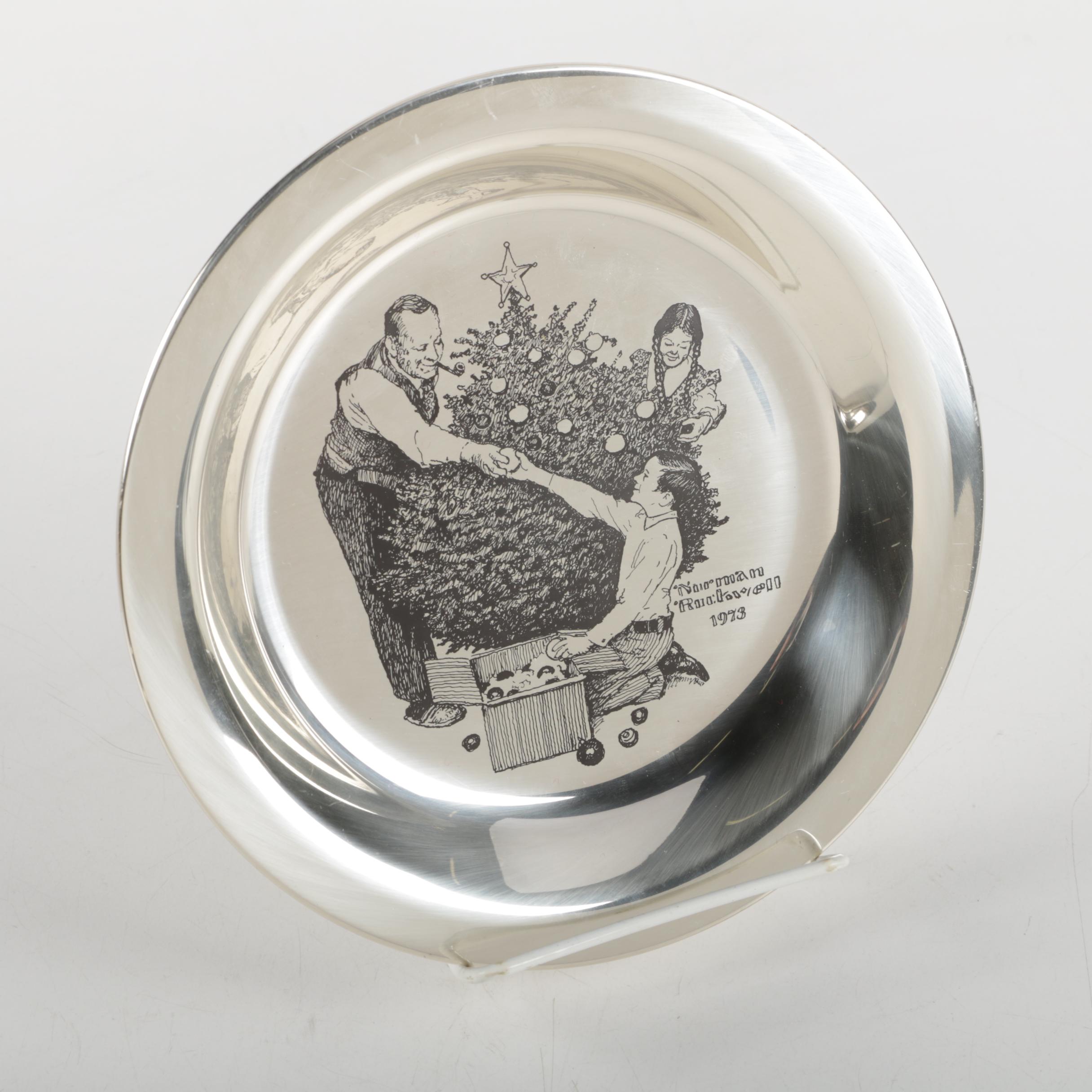 Franklin Mint Norman Rockwell Sterling Silver Christmas Collector's Plates