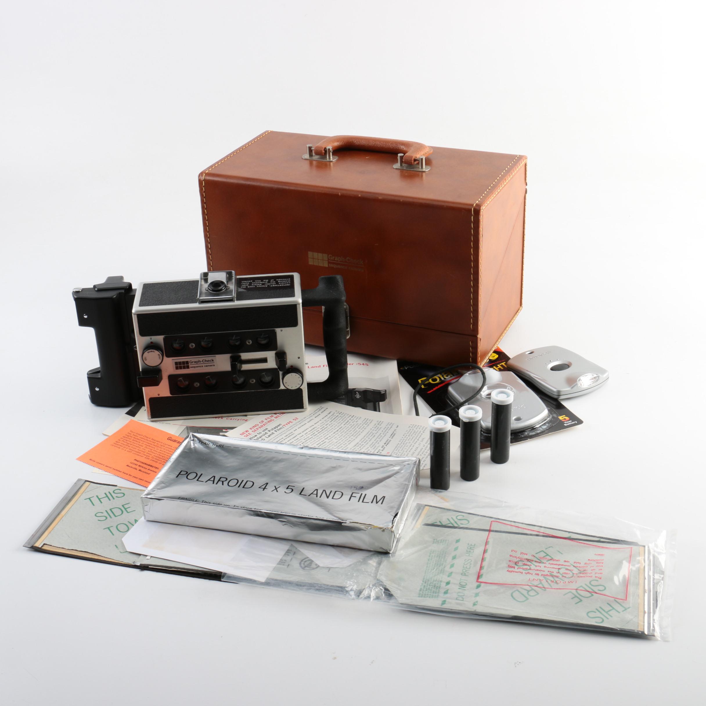 Vintage Polaroid Graph-Check Sequence Camera and Accessories