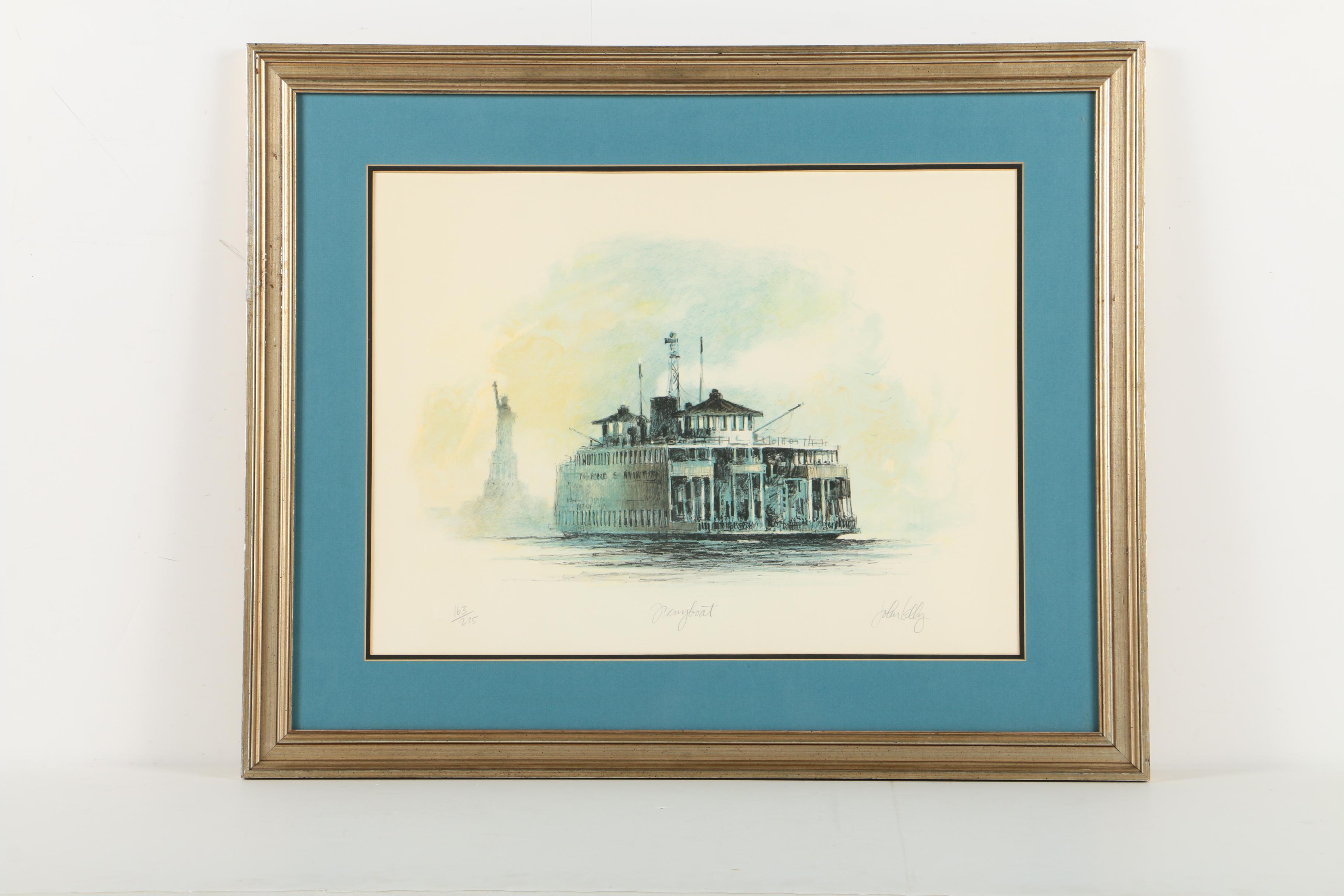John Kelly Limited Edition Colored Lithograph "Ferryboat"