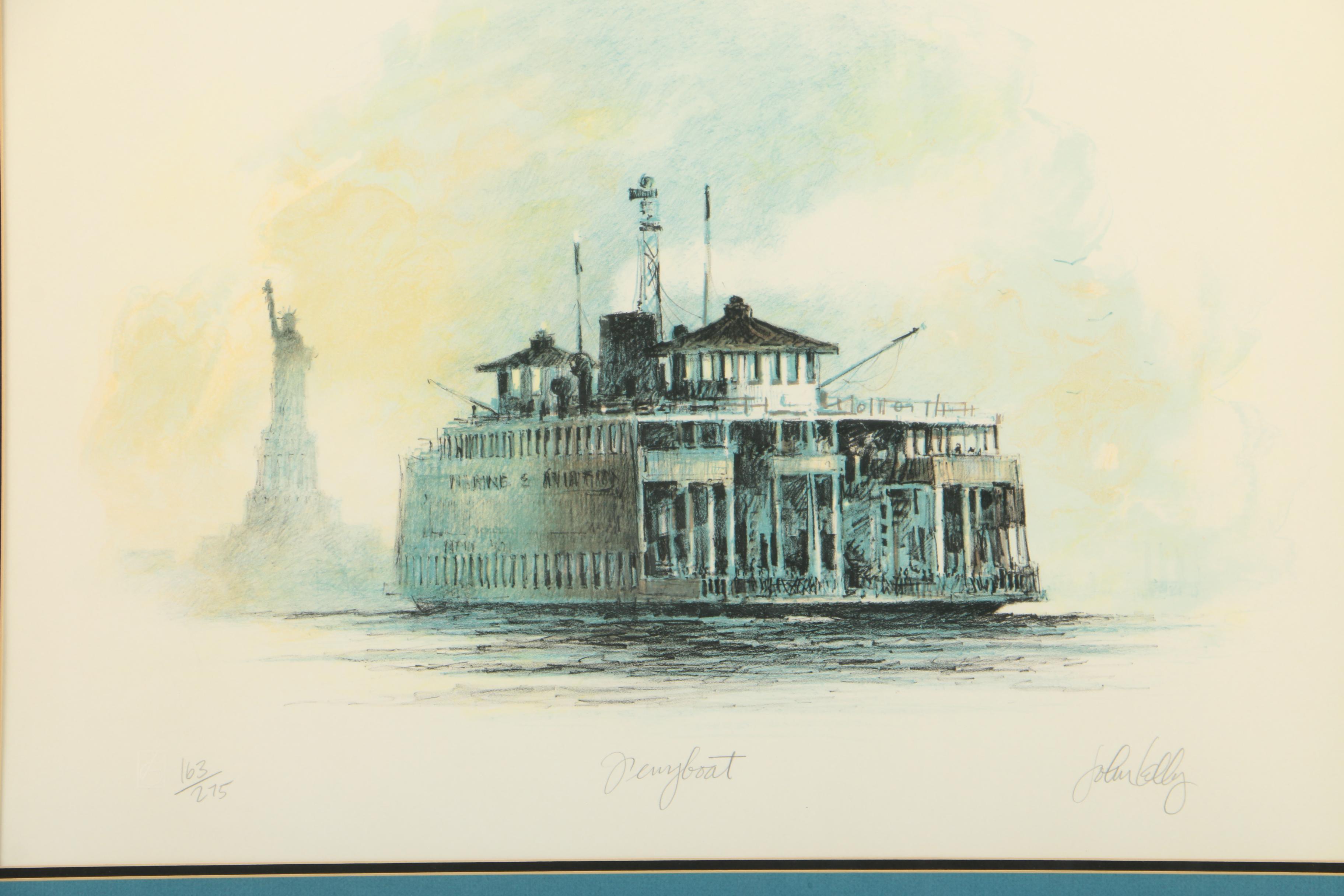John Kelly Limited Edition Colored Lithograph "Ferryboat"