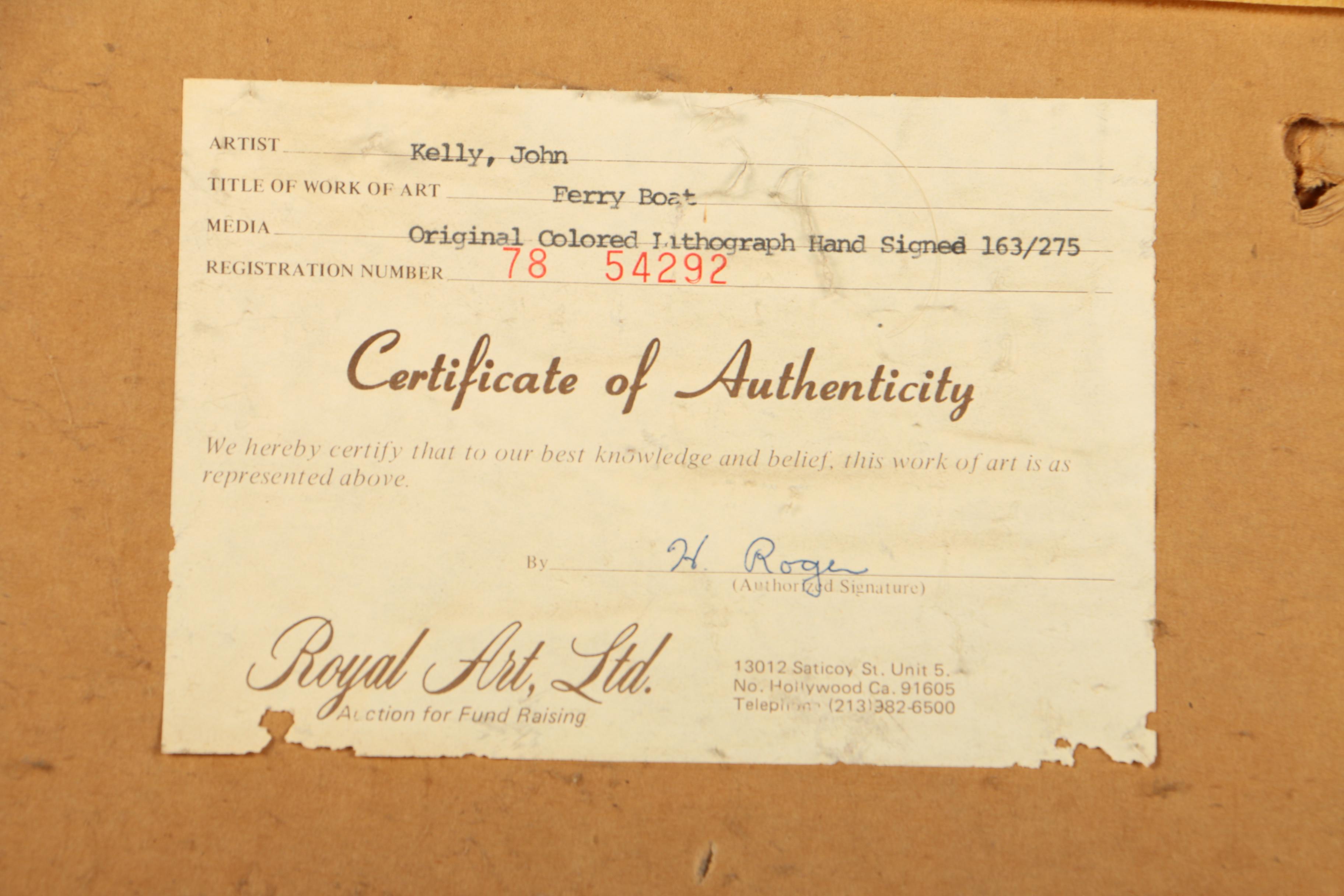 John Kelly Limited Edition Colored Lithograph "Ferryboat"