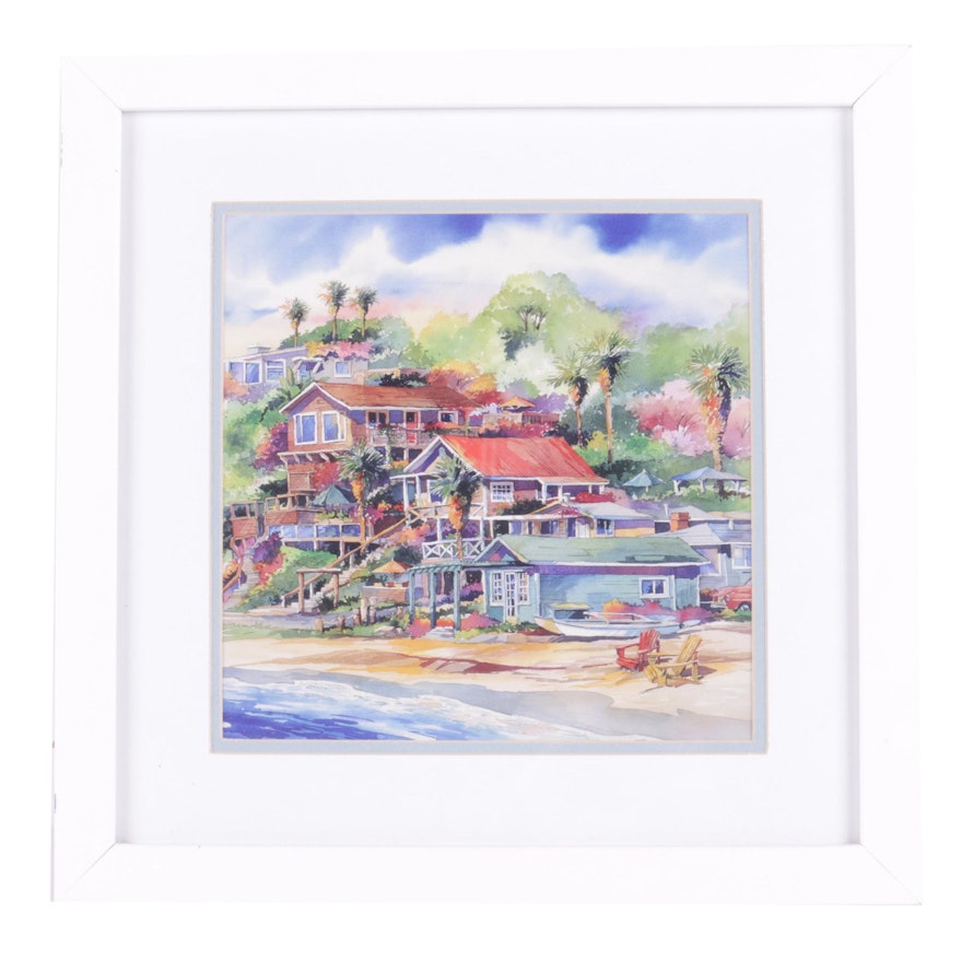 Offset Lithograph on Paper of Beach Houses