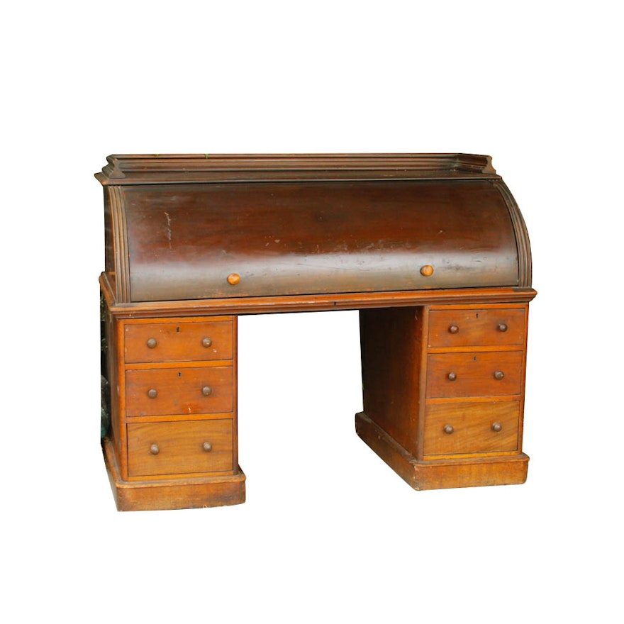 Antique English Mahogany Cylinder Desk