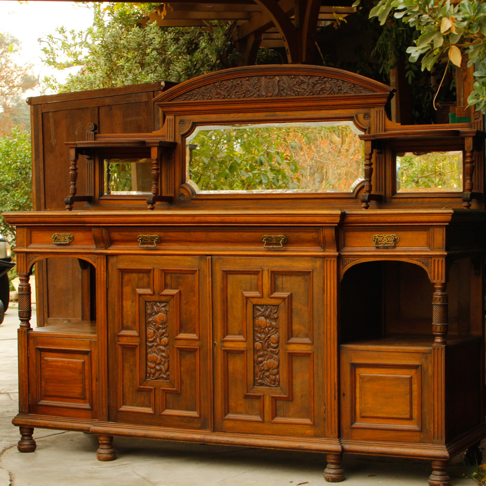 Antique French Walnut Mirrored Buffet