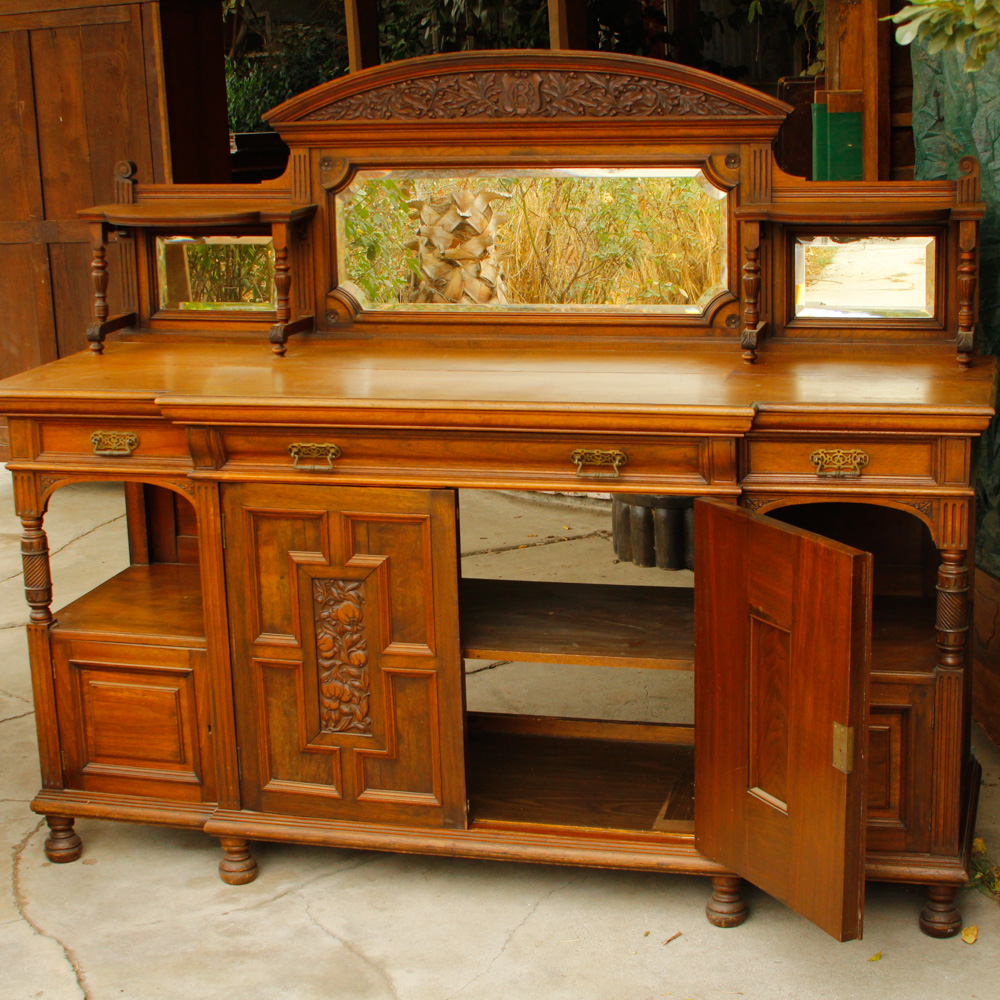 Antique French Walnut Mirrored Buffet