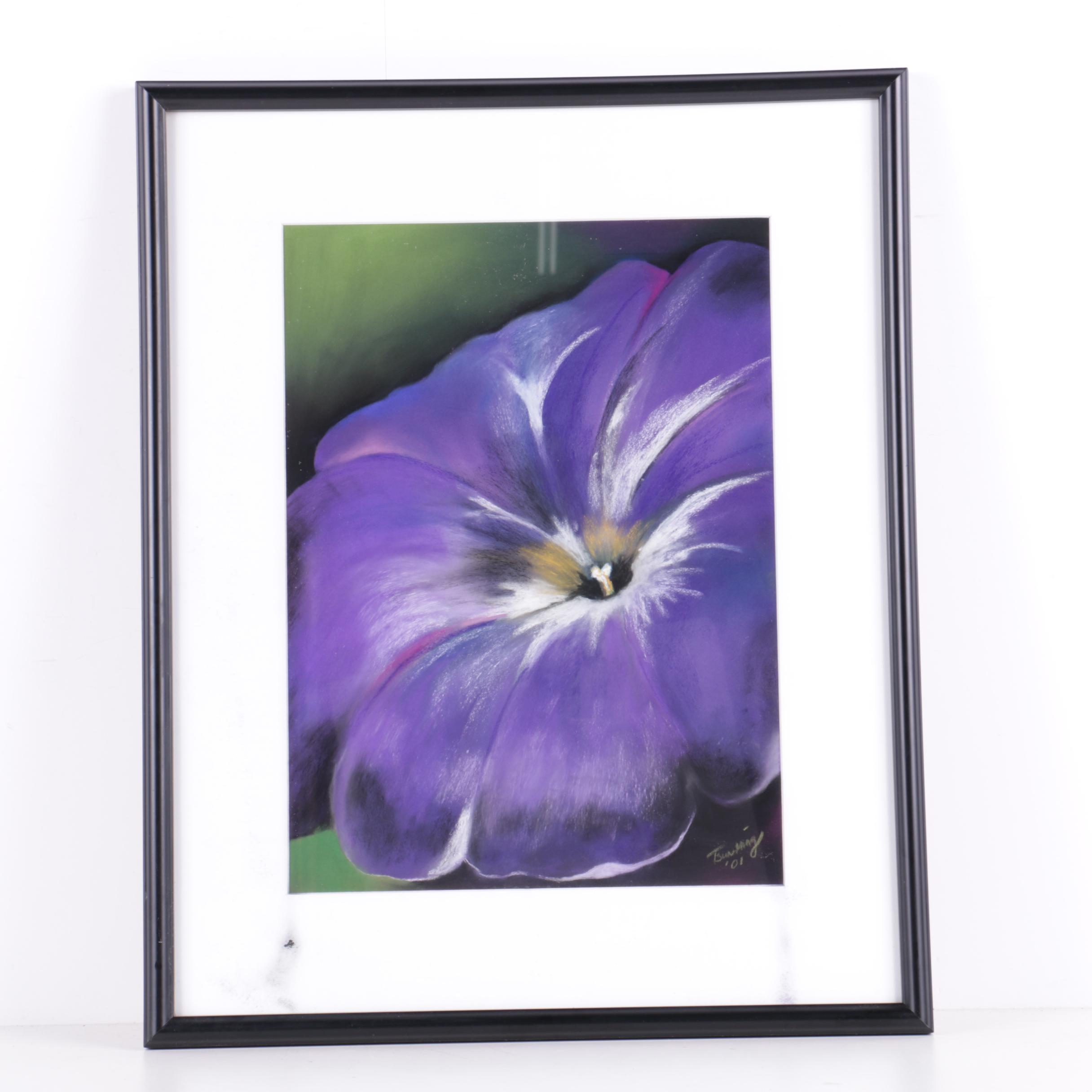 Tsun Ming Chmielinski Chalk Pastel Drawing of a Purple Flower