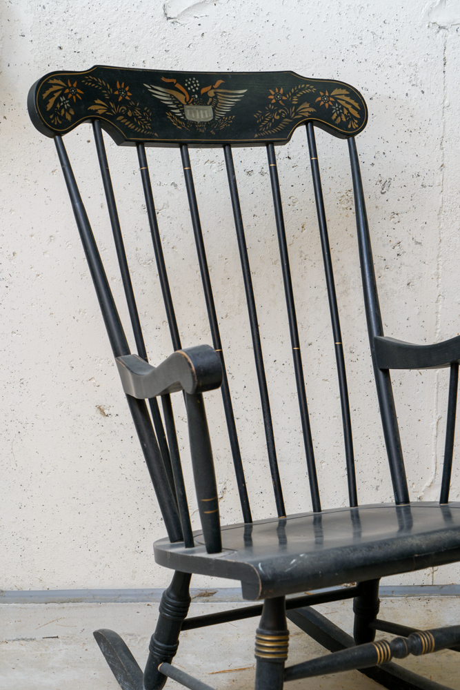 Hitchcock Style Windsor Rocking Chair With Eagle Stencil