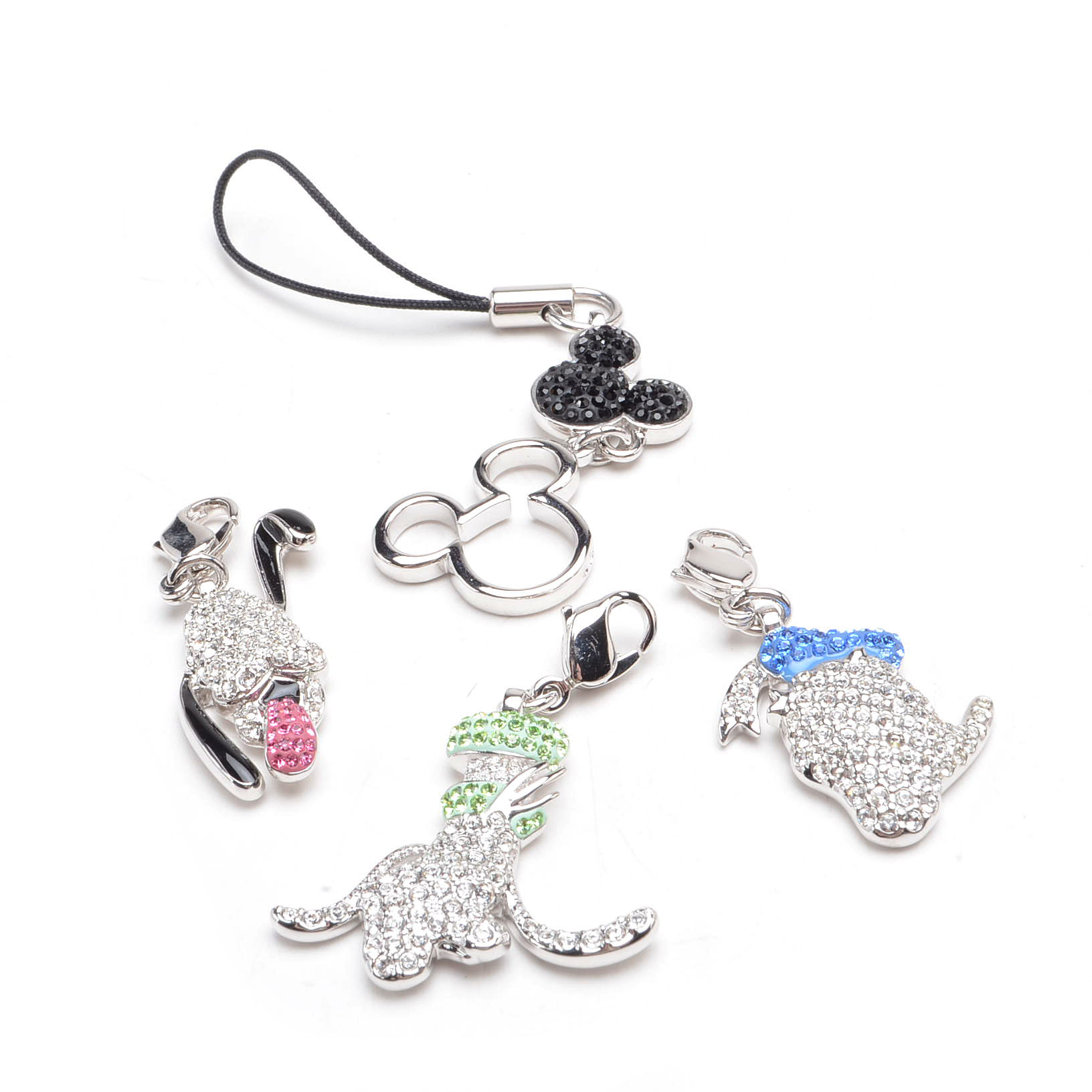 Group of Silver Tone Swarovski Disney Charms
