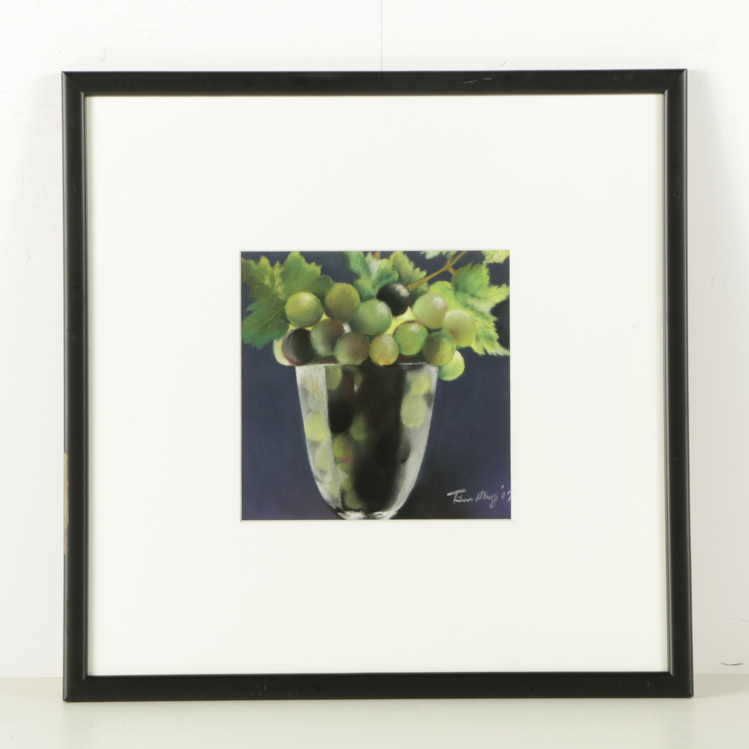 Tsun Ming Chmielinski Chalk Pastel Drawing on Paper "Grapes"