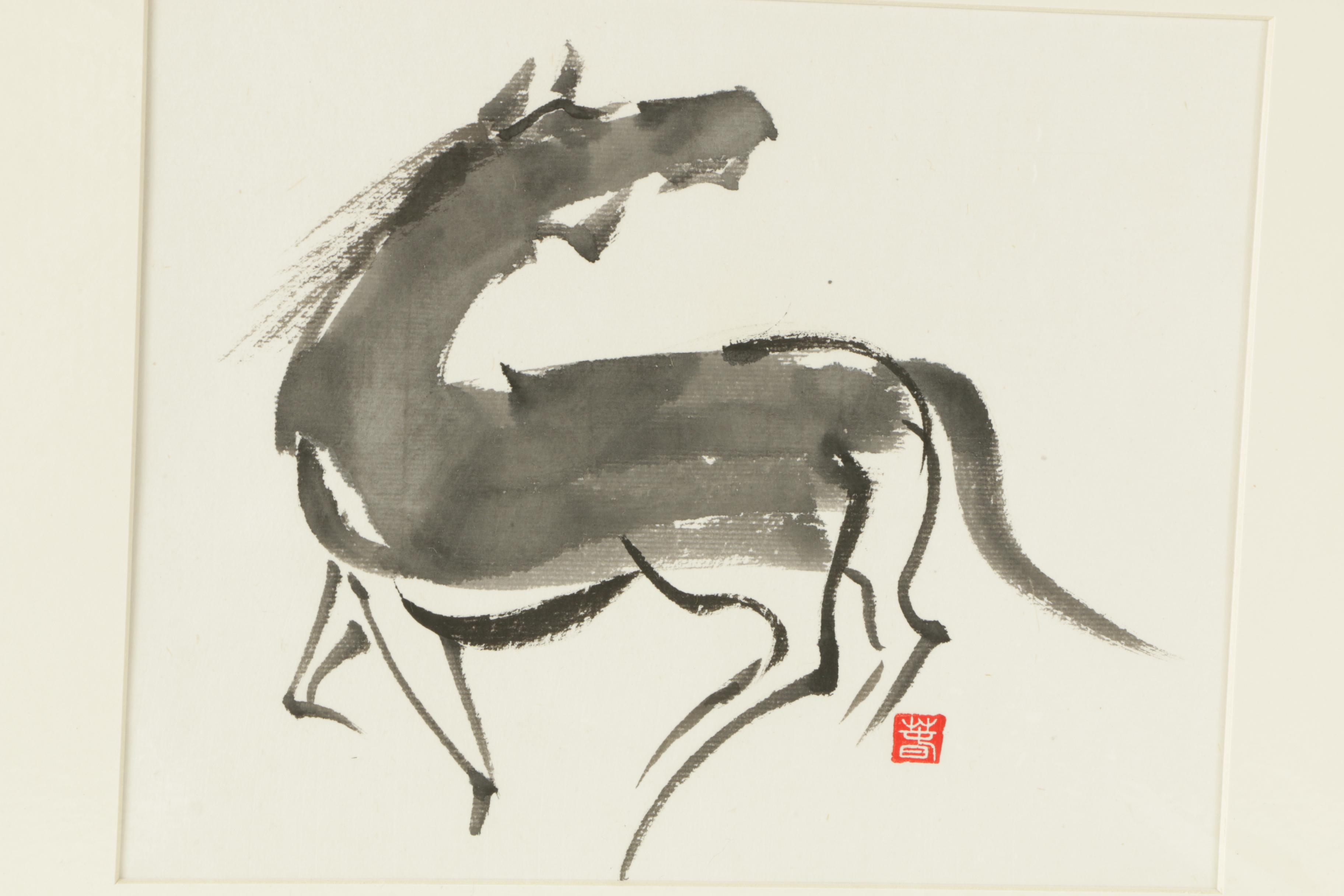 Tsun Ming Chmielinksi Sumi-e Ink Painting of Horse