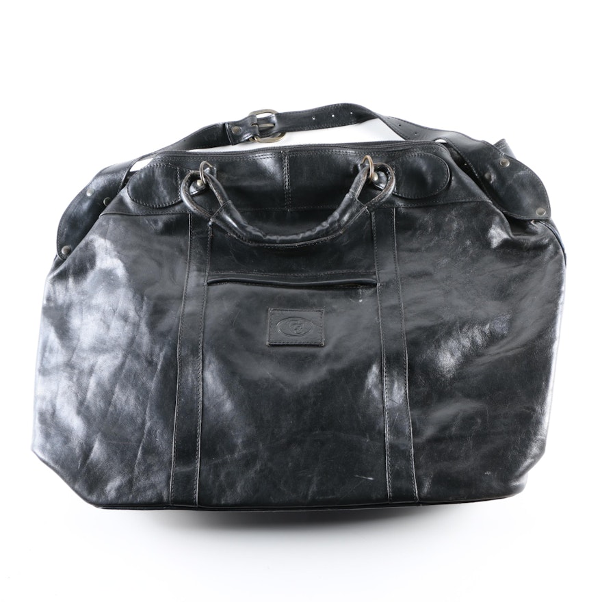 C&C Black Leather Overnight Bag