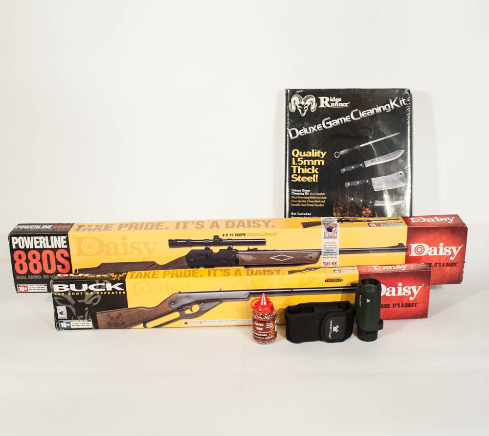 Daisy Buck 400 & Powerline 880S BB Air Rifles + Deluxe Game Cleaning Kit & Scope