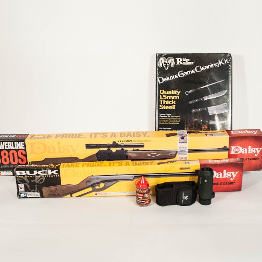 Daisy Buck 400 & Powerline 880S BB Air Rifles + Deluxe Game Cleaning Kit & Scope