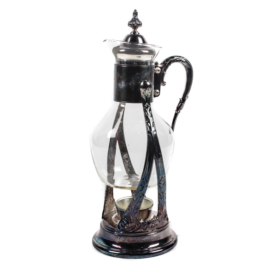 Vintage Silver Plate and Glass Coffee Carafe on Stand