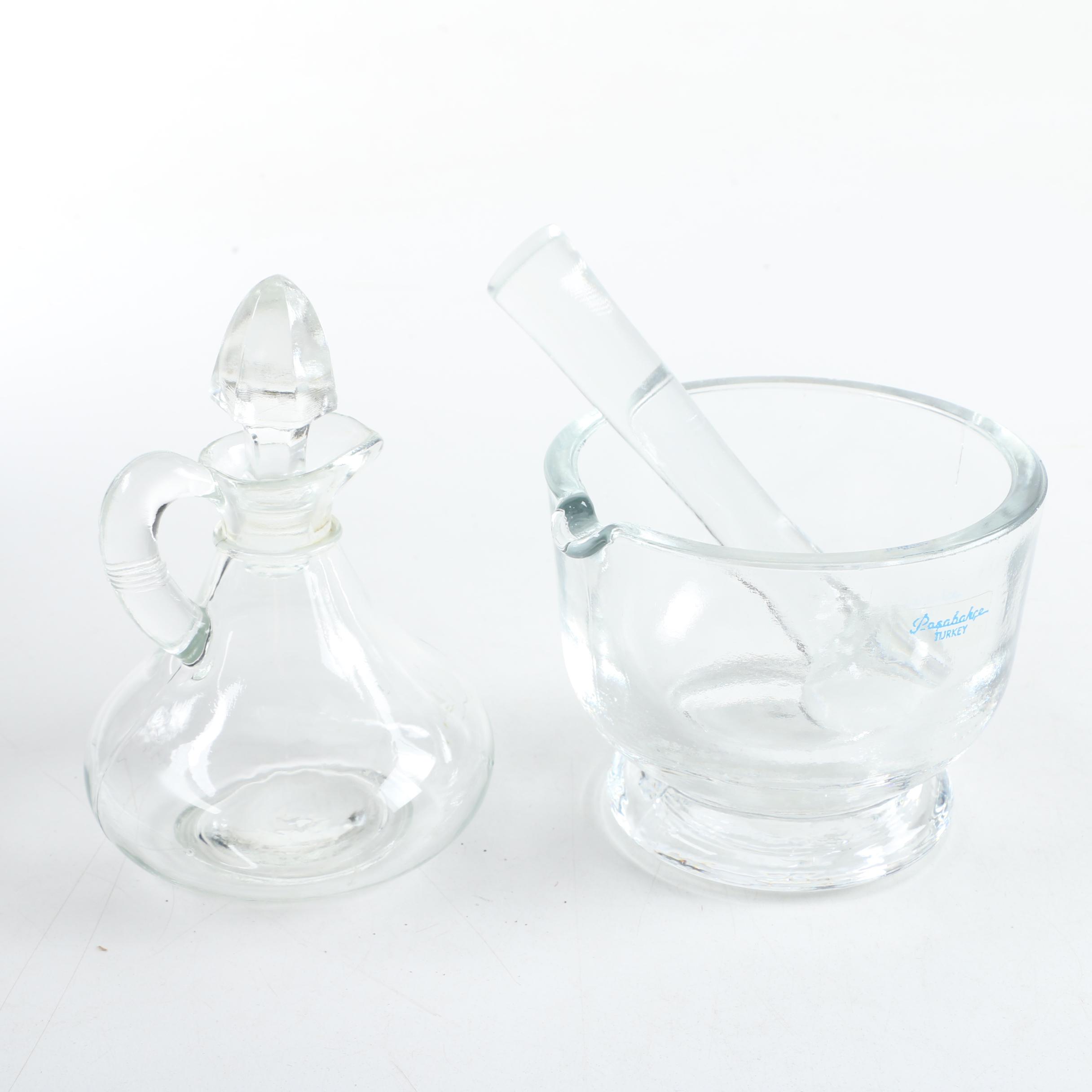 Paşabahçe Glass Mortar and Pestle and Glass Decanter