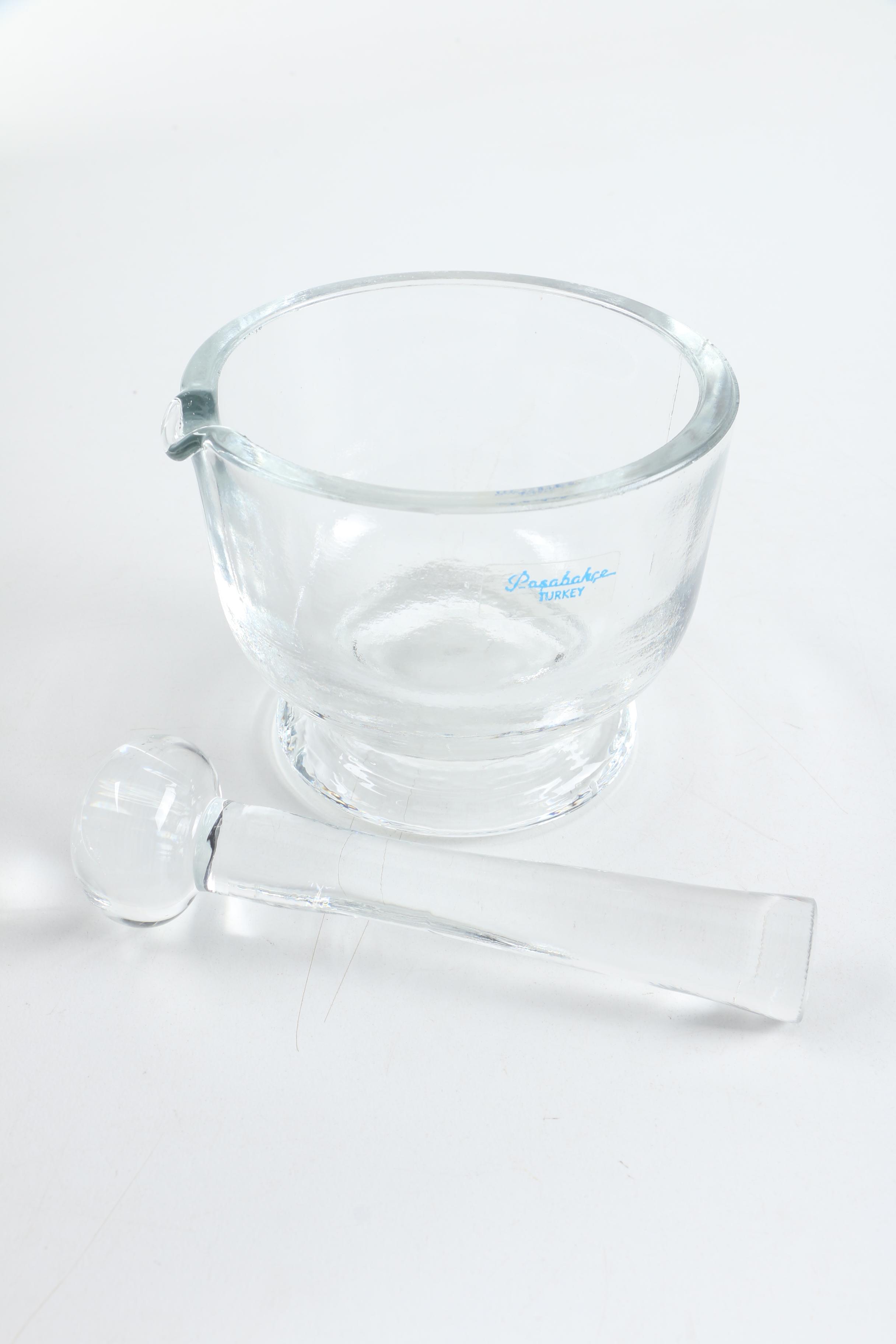 Paşabahçe Glass Mortar and Pestle and Glass Decanter