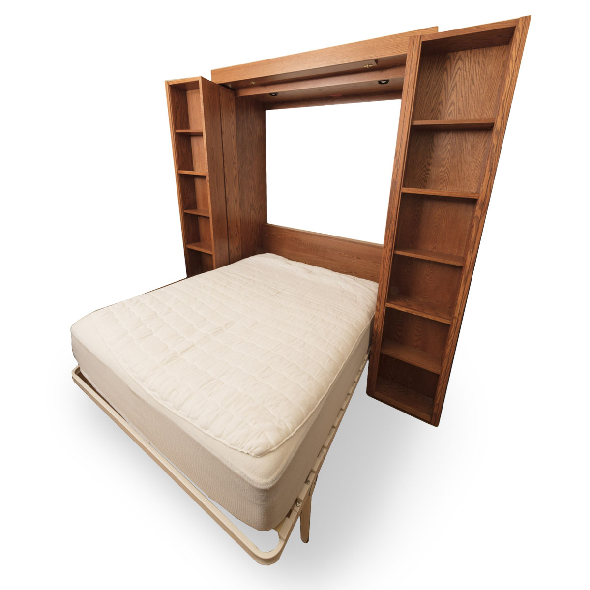Queen Size Murphy Bed in Oak Bookcase Cabinet