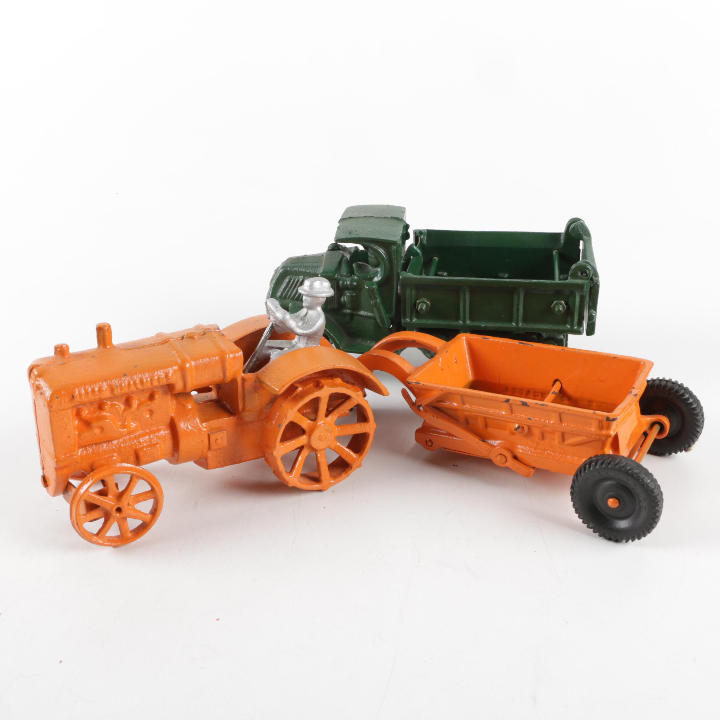 1930s Cast Iron Tractor and Dump Truck