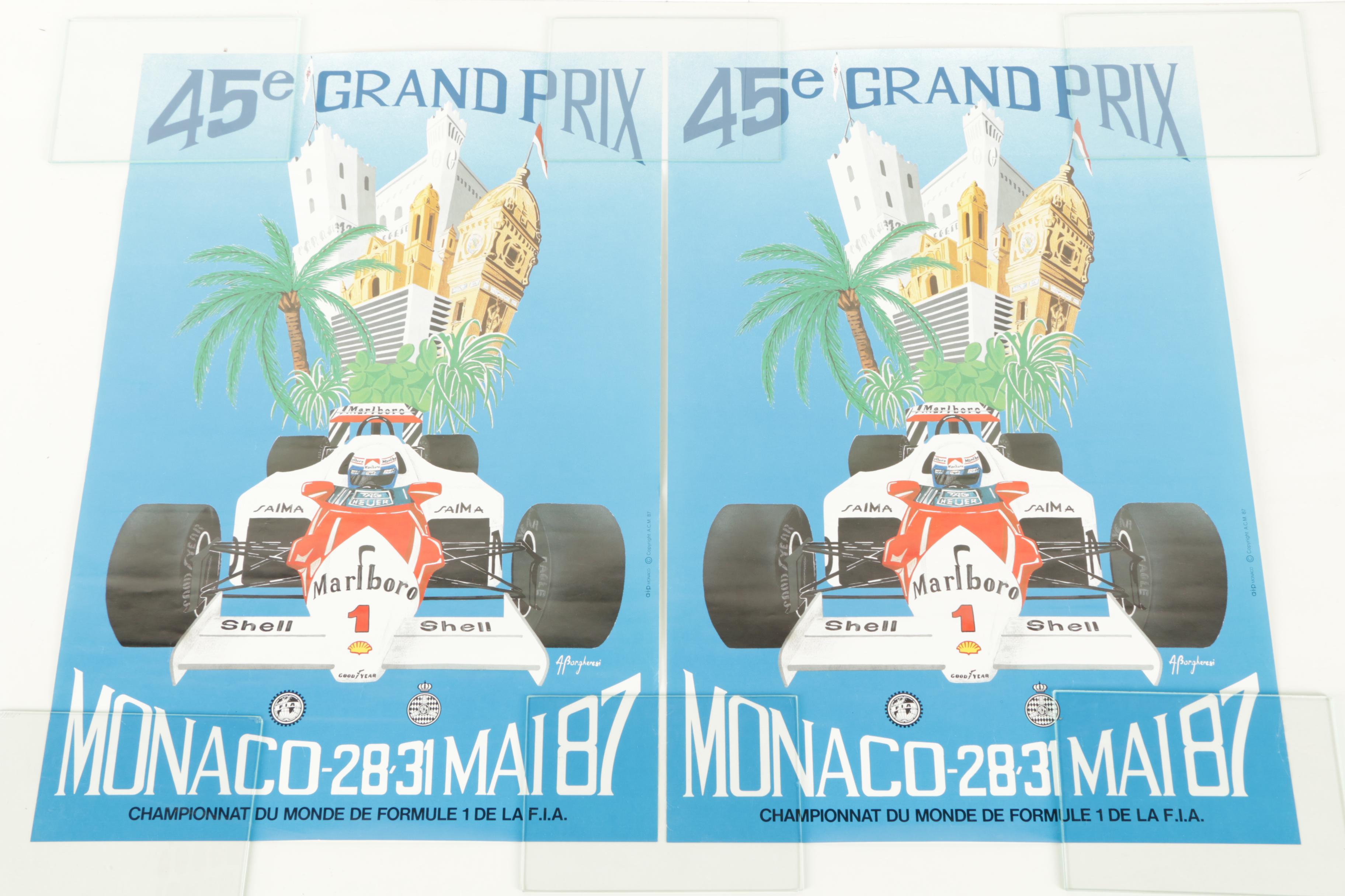 Six Offset Lithograph Print Posters of Various Auto Races or Cars