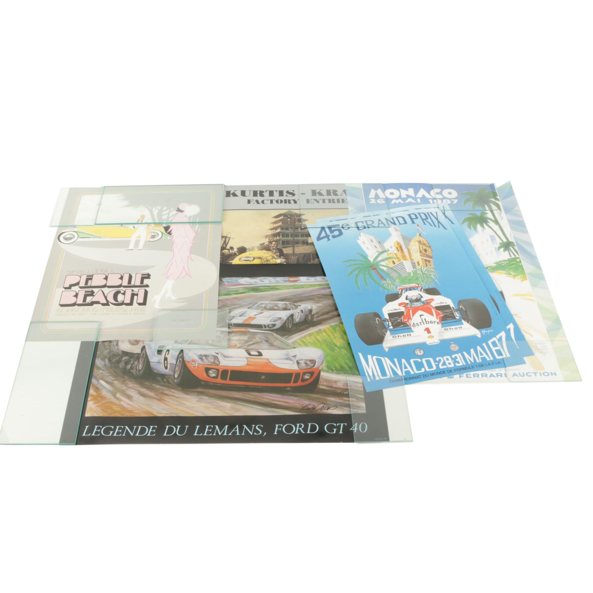 Six Offset Lithograph Print Posters of Various Auto Races or Cars