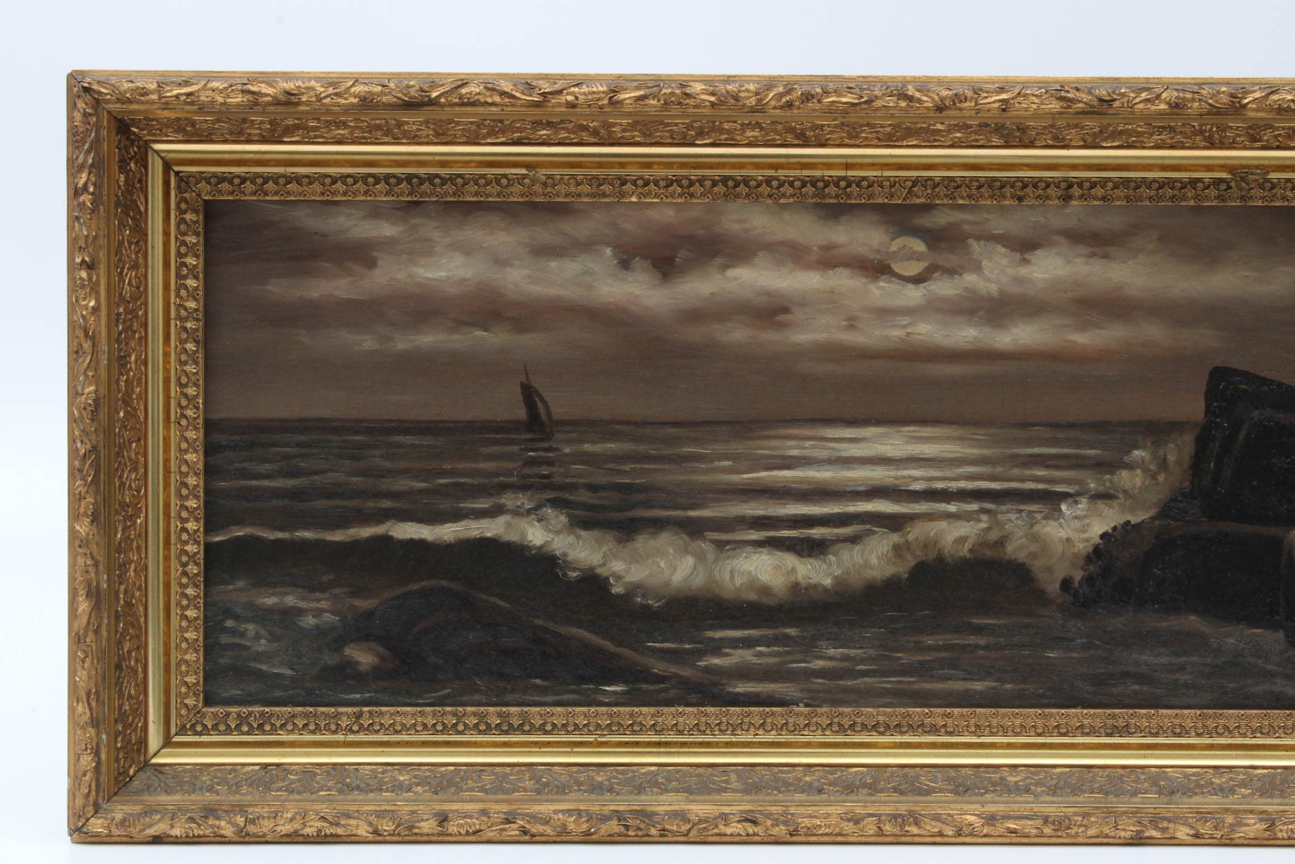 Antique Circa Late 19th Century American School Seascape Oil on Canvas