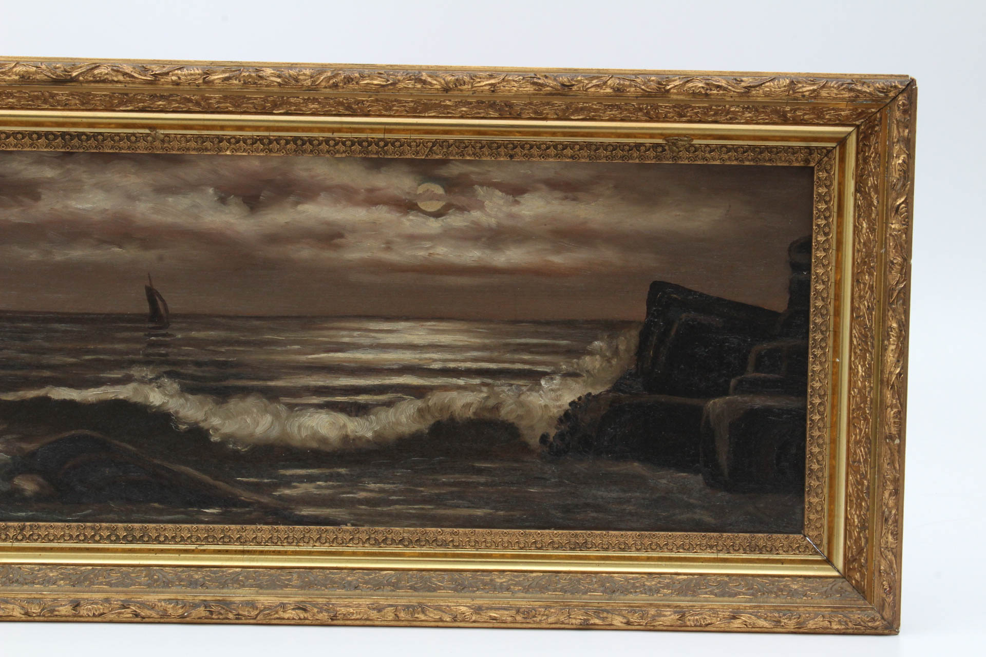 Antique Circa Late 19th Century American School Seascape Oil on Canvas