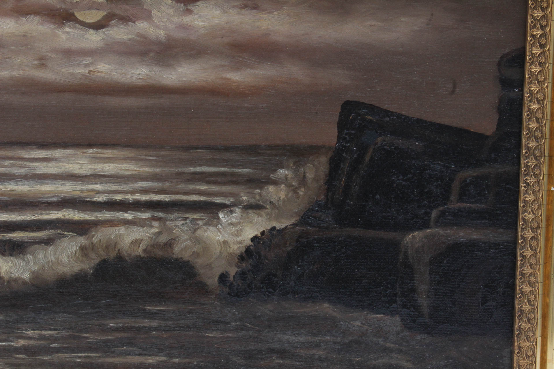 Antique Circa Late 19th Century American School Seascape Oil on Canvas