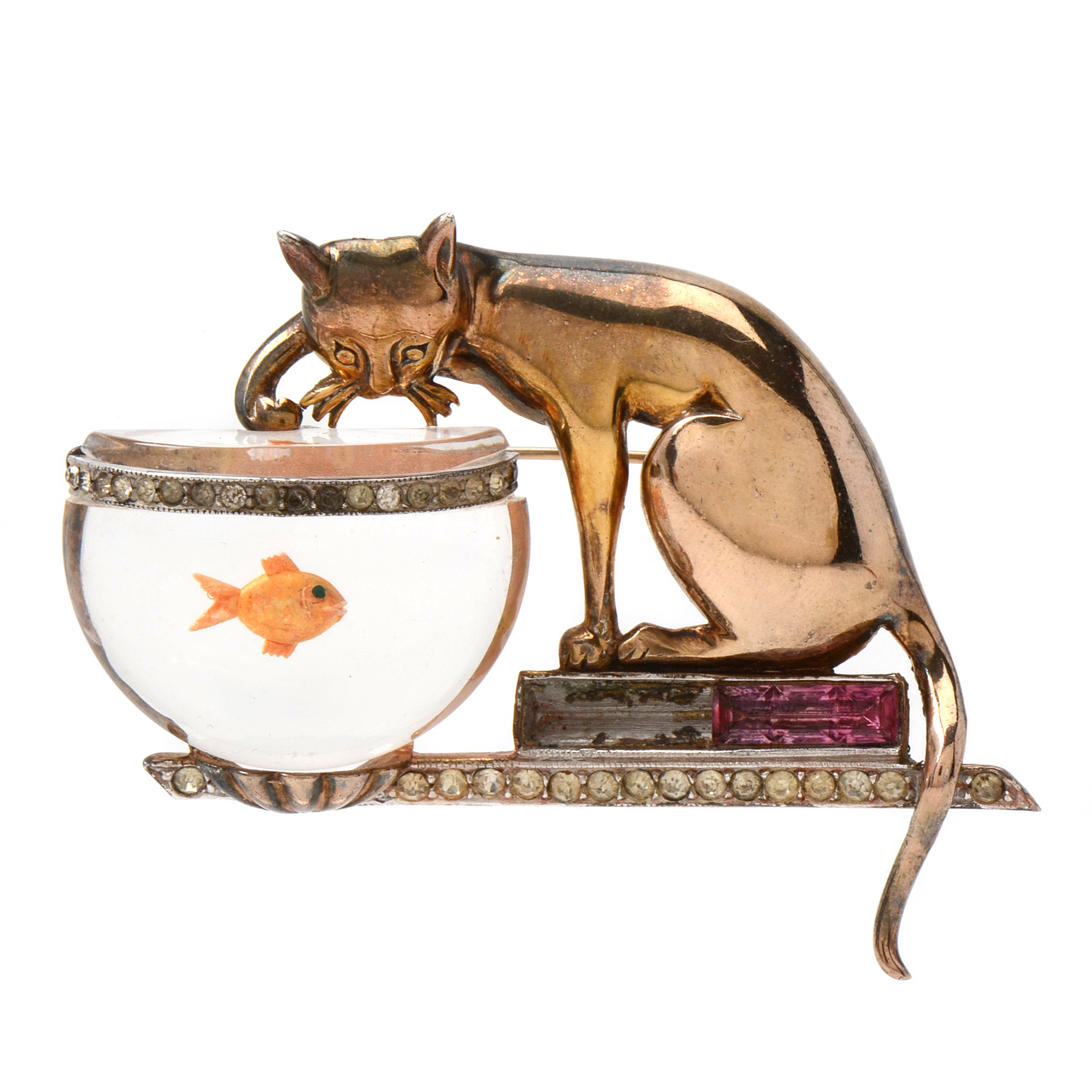 Jelly Belly Cat and Goldfish Brooch Attributed to Anthony Aquilino, Trifari