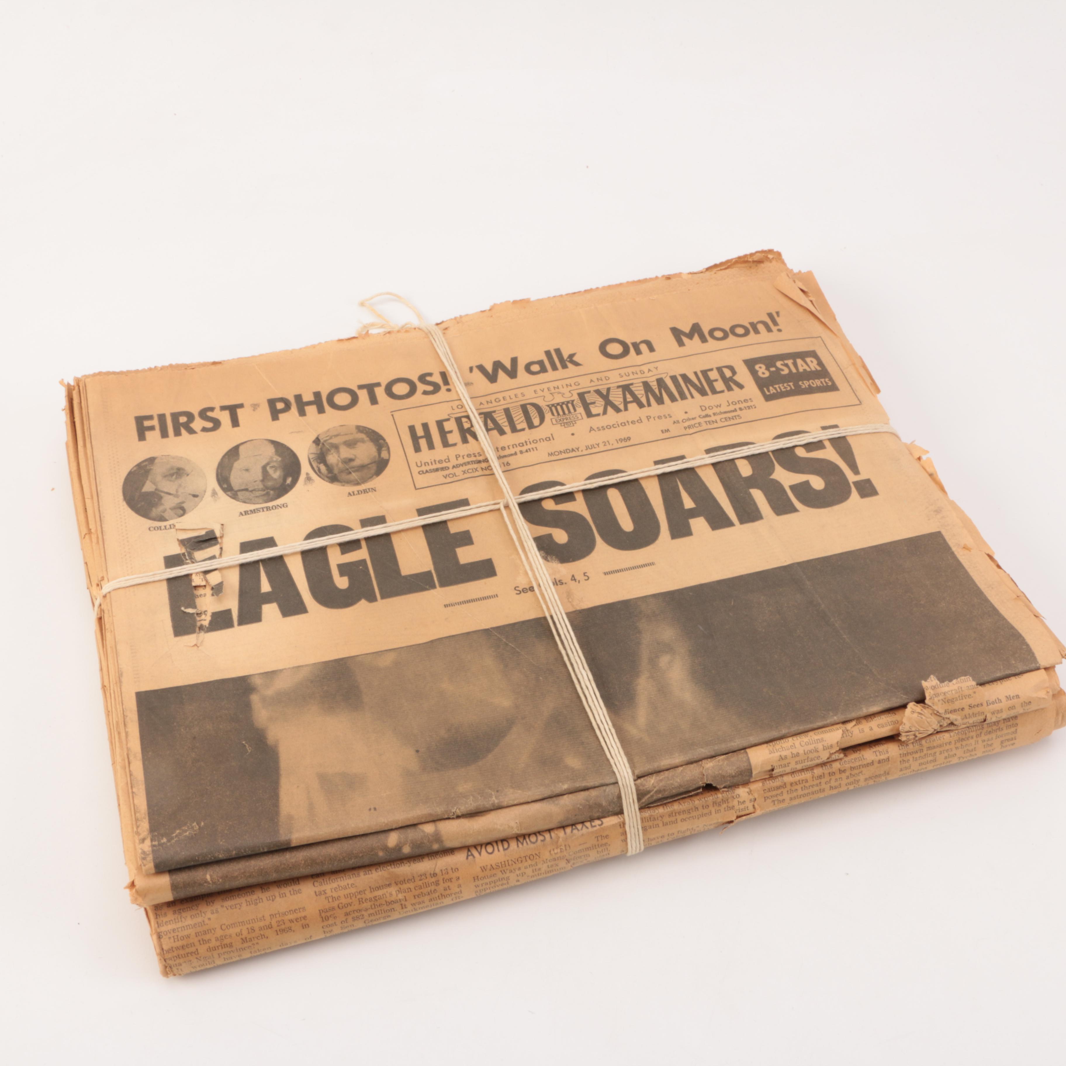 1969 "Herald Examiner" Newspaper Centering Apollo 11 Moon Landing