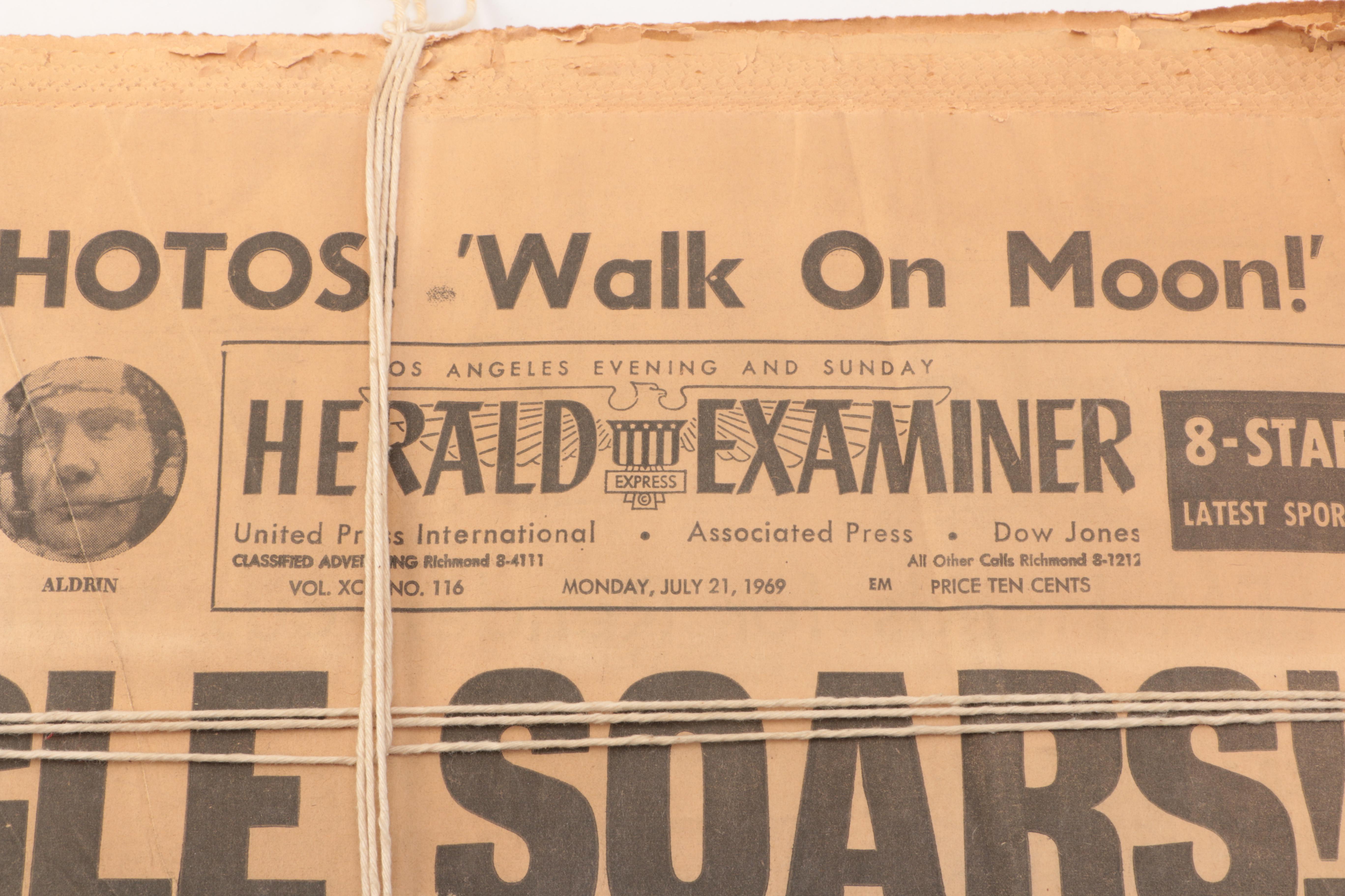 1969 "Herald Examiner" Newspaper Centering Apollo 11 Moon Landing