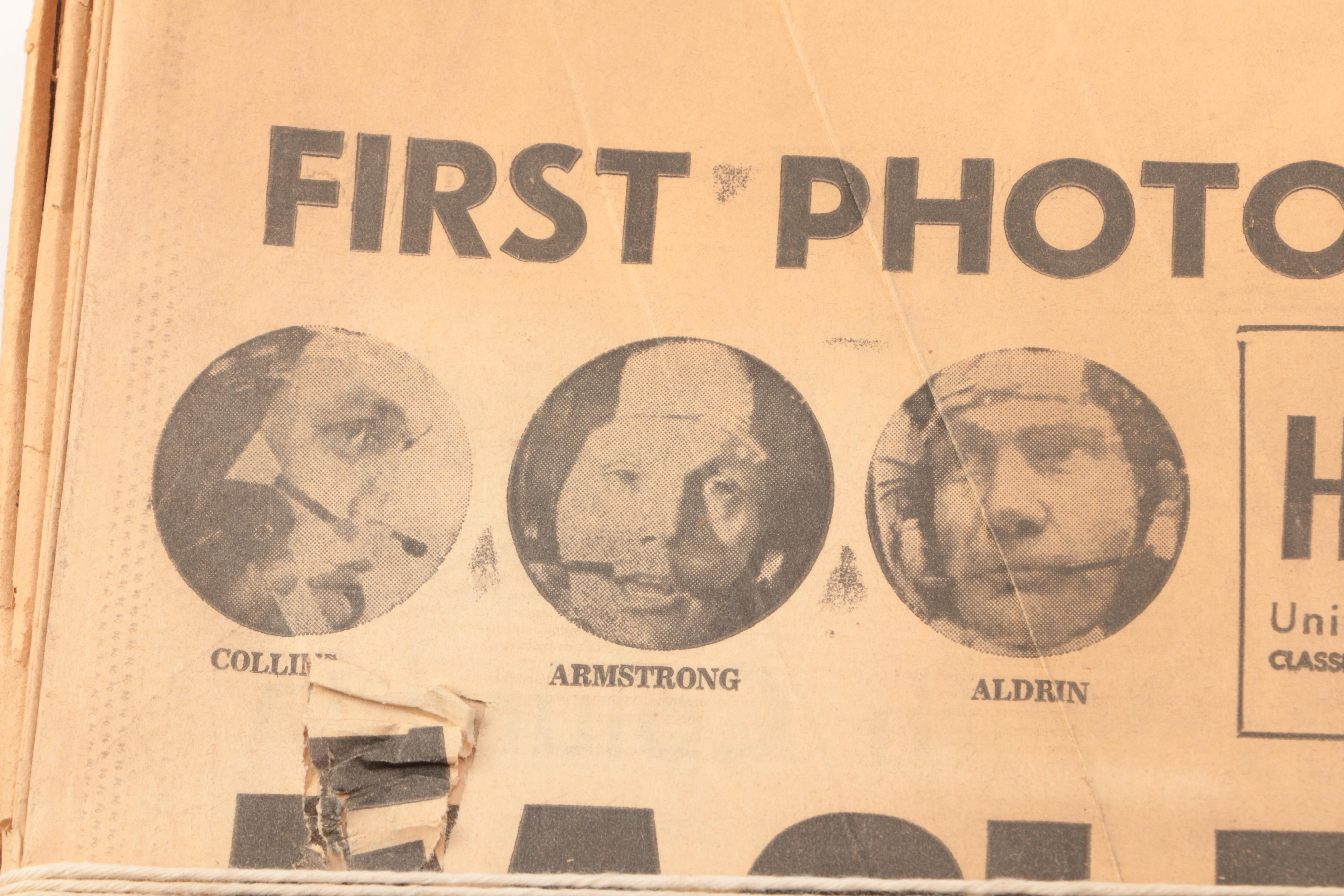 1969 "Herald Examiner" Newspaper Centering Apollo 11 Moon Landing