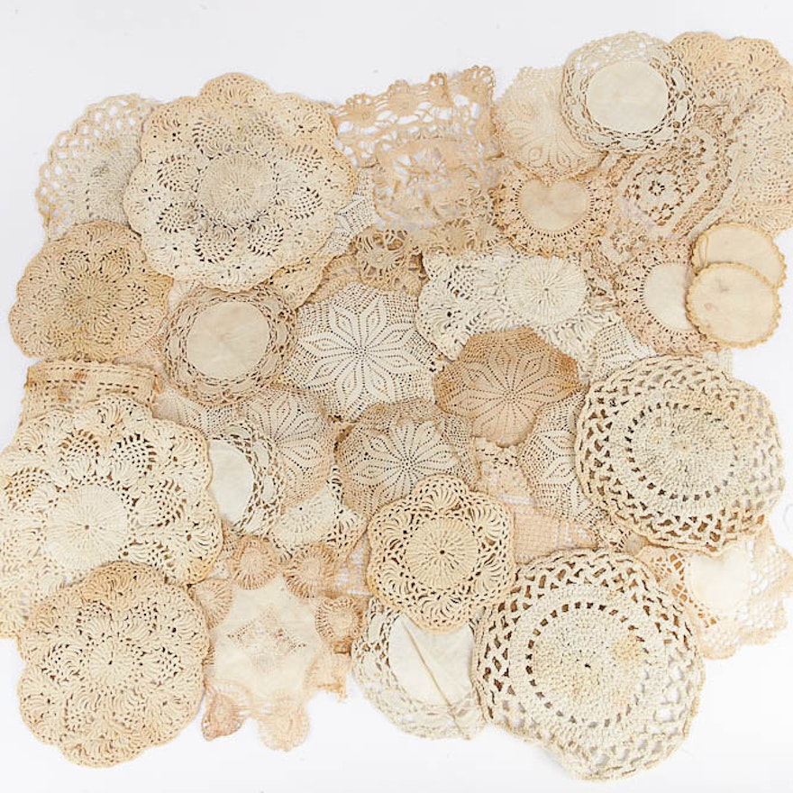 Large Assortment of Vintage Crocheted Doilies