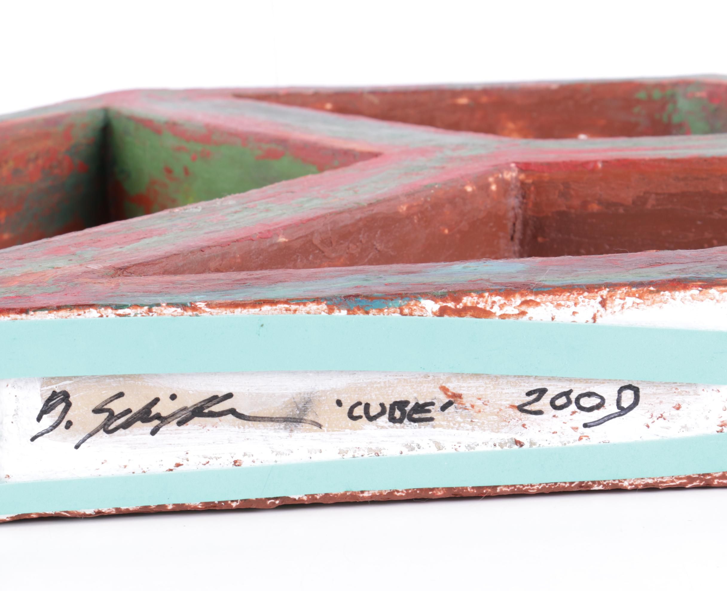 Bill Schiffer Wax on Wood Sculpture "Cube"
