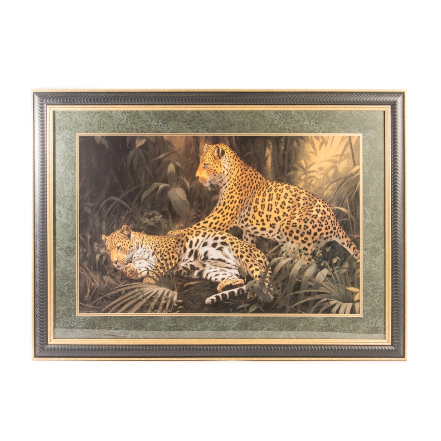 Large Offset Lithograph Depicting Leopards