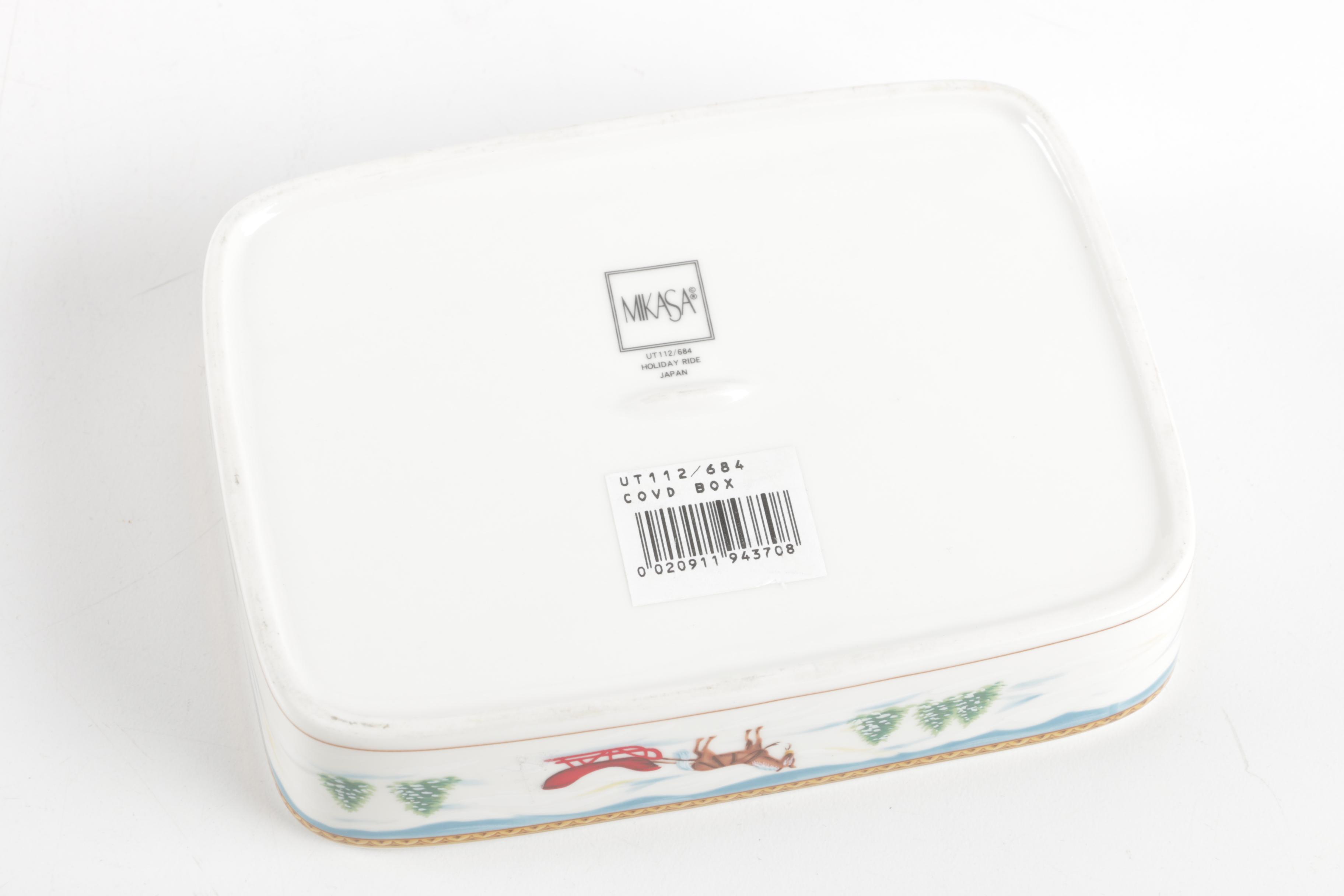 Mikasa "Holiday Ride" Trinket Box and Vintage Royal Albert Teacups