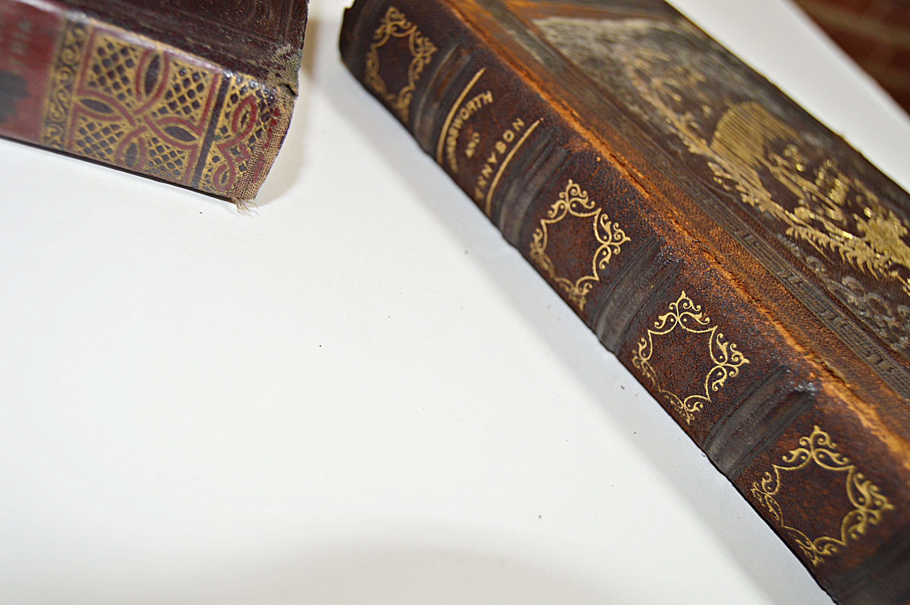 Antique Books with Leather-Bound, Cary, Tennyson
