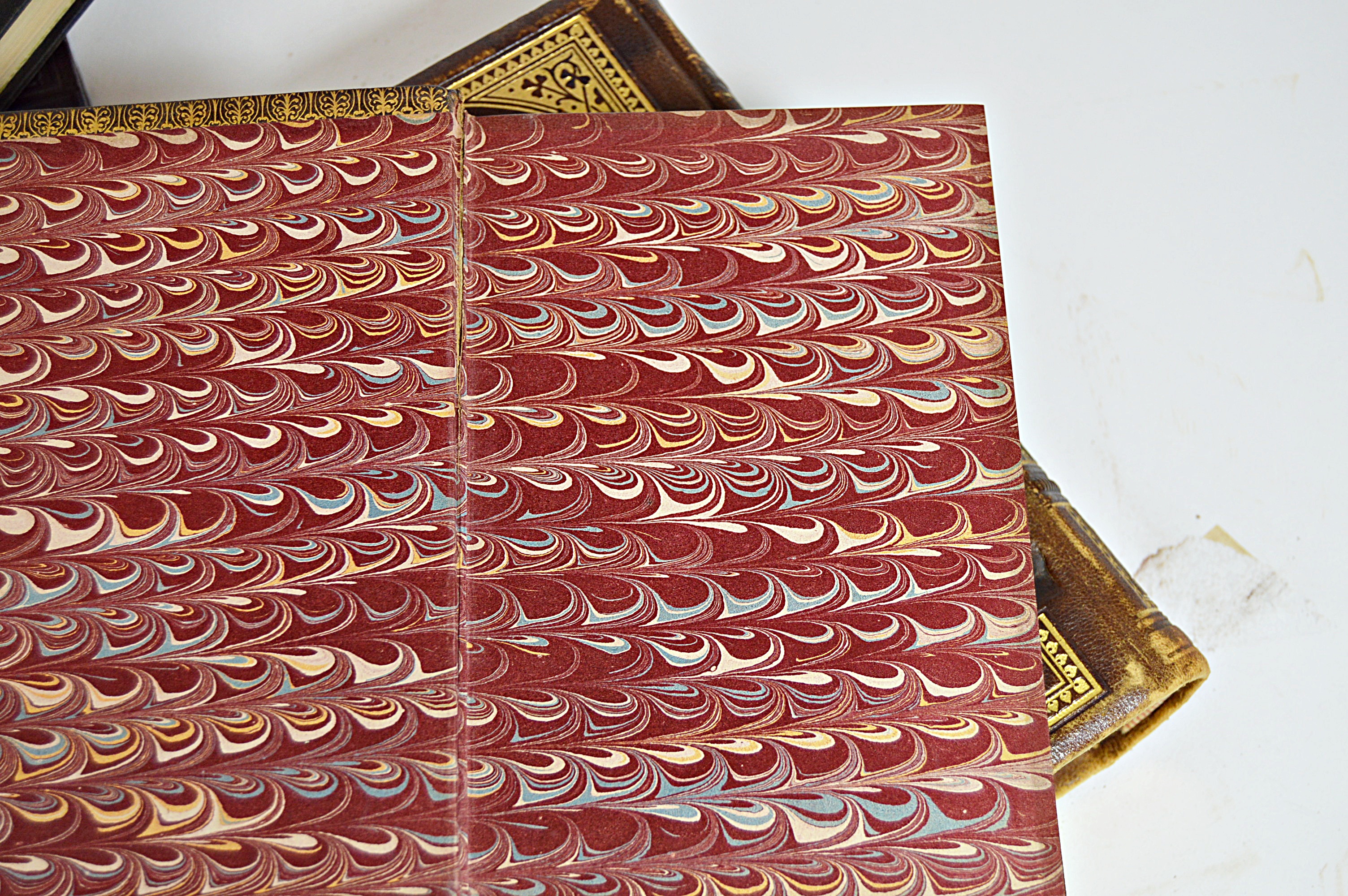 Antique Books with Leather-Bound, Cary, Tennyson