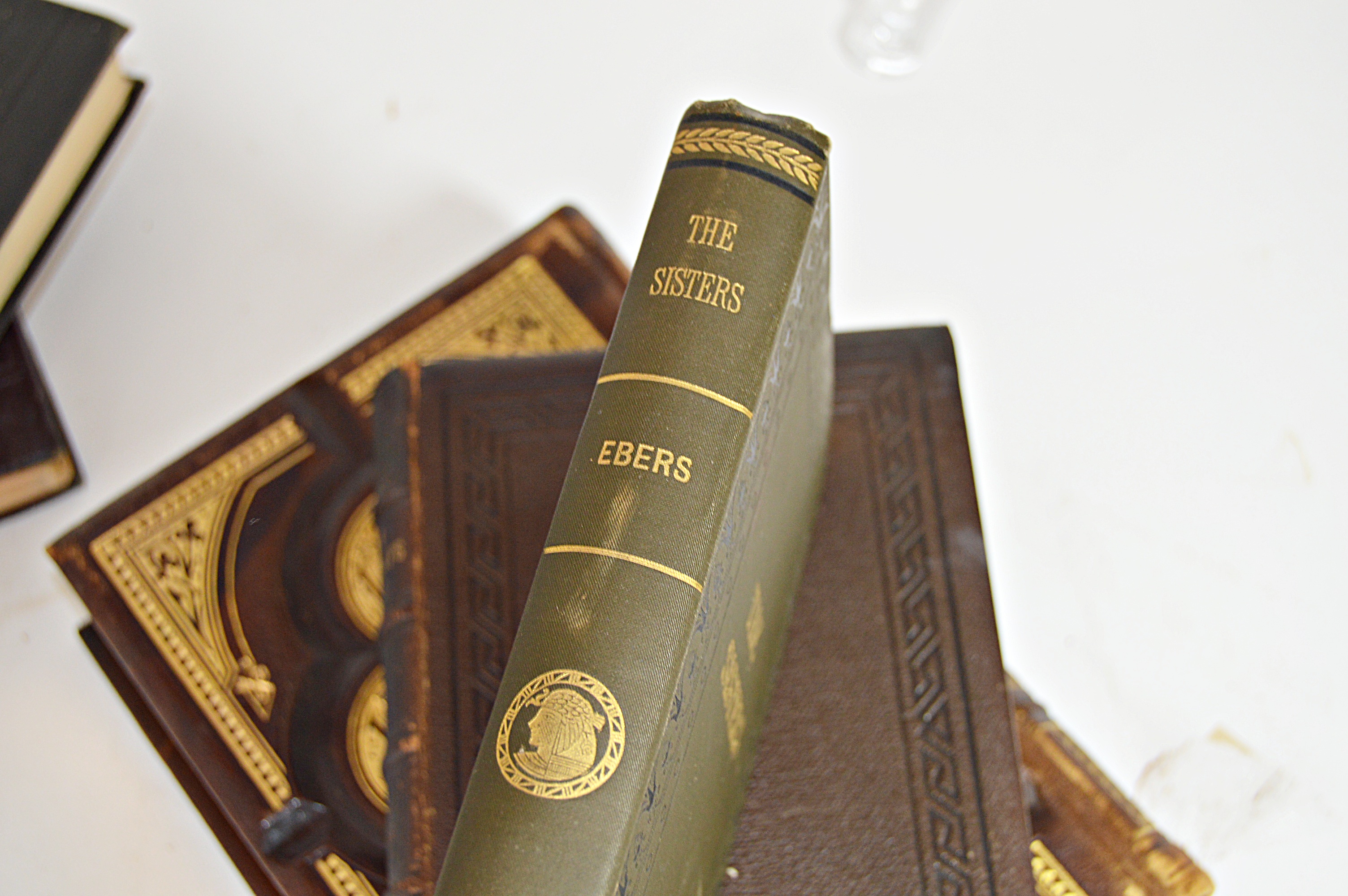Antique Books with Leather-Bound, Cary, Tennyson