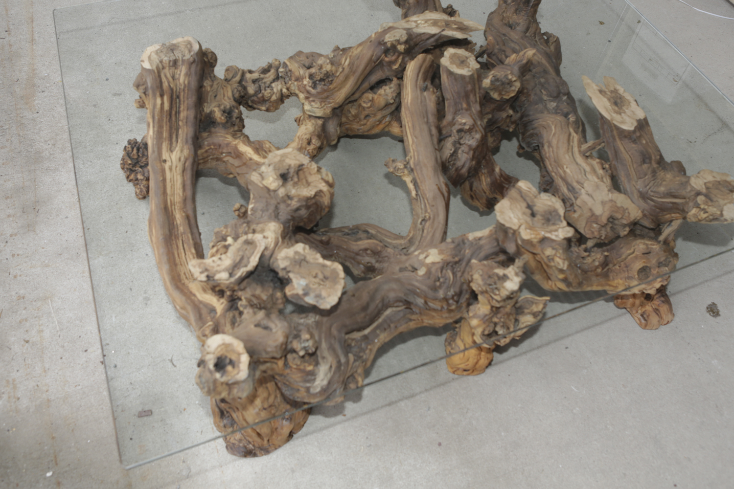 Glass Top Coffee Table with Grapevine Root Base