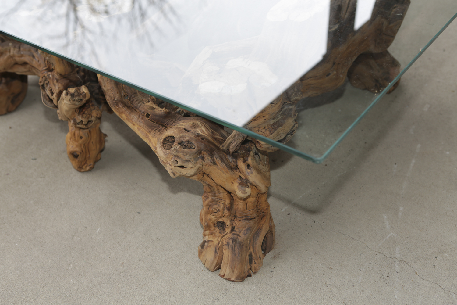 Glass Top Coffee Table with Grapevine Root Base