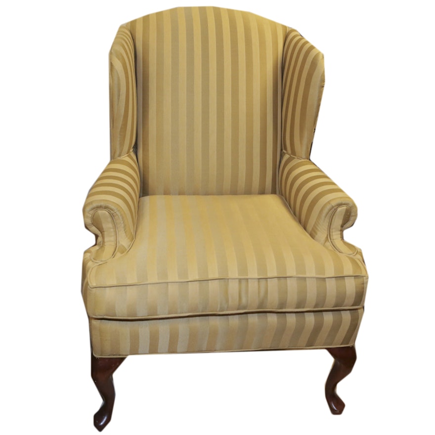 Wingback Armchair with Striped Gold Upholstery