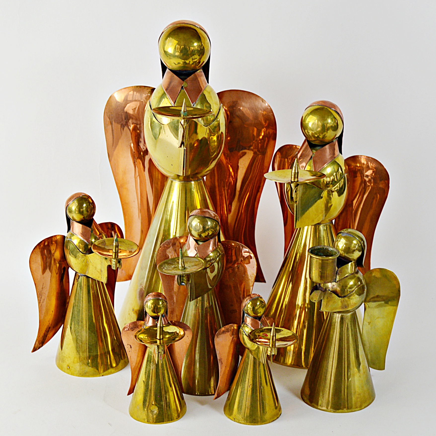 Mid Century Modern Copper and Brass Angel Candleholders
