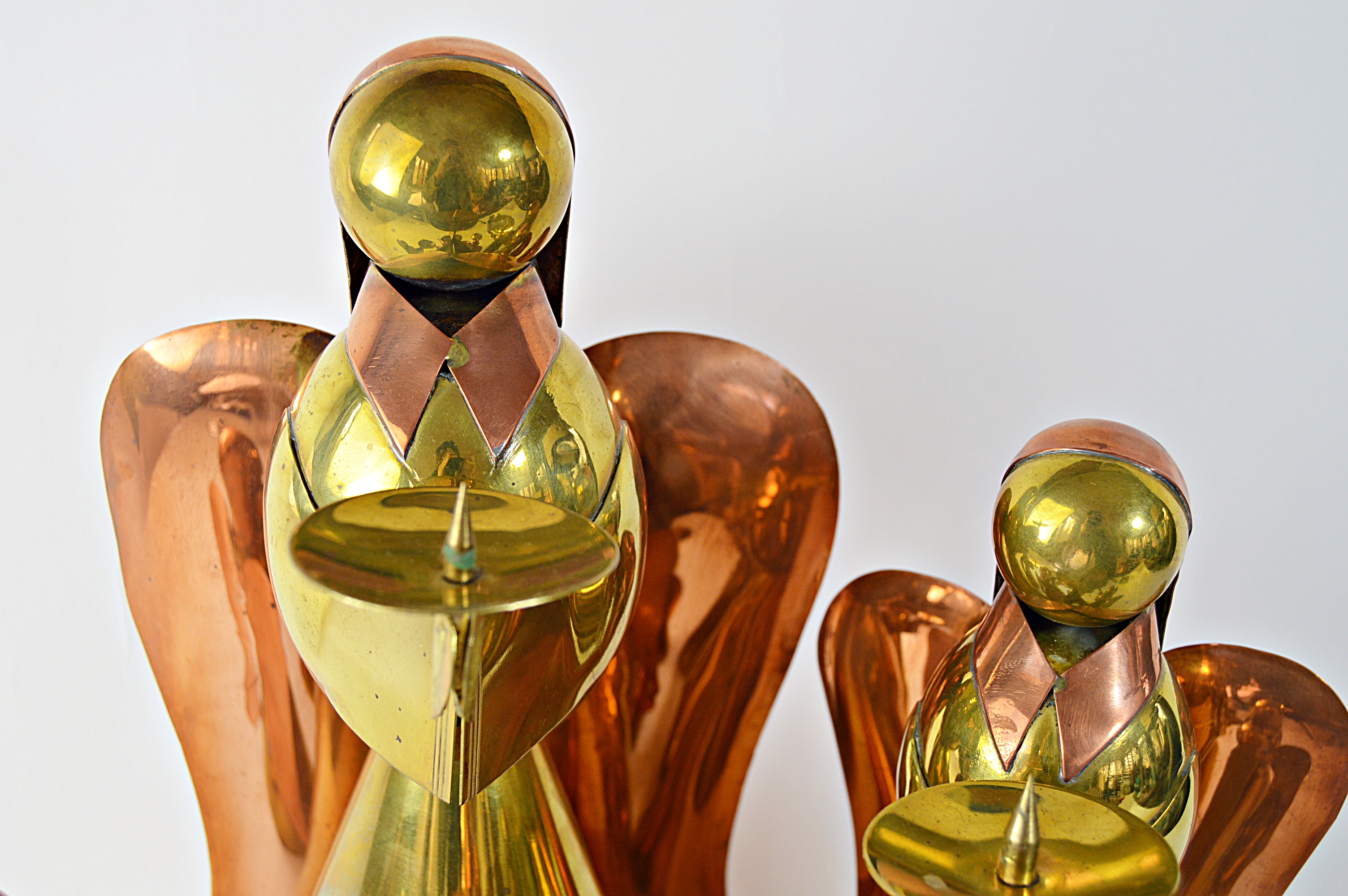 Mid Century Modern Copper and Brass Angel Candleholders