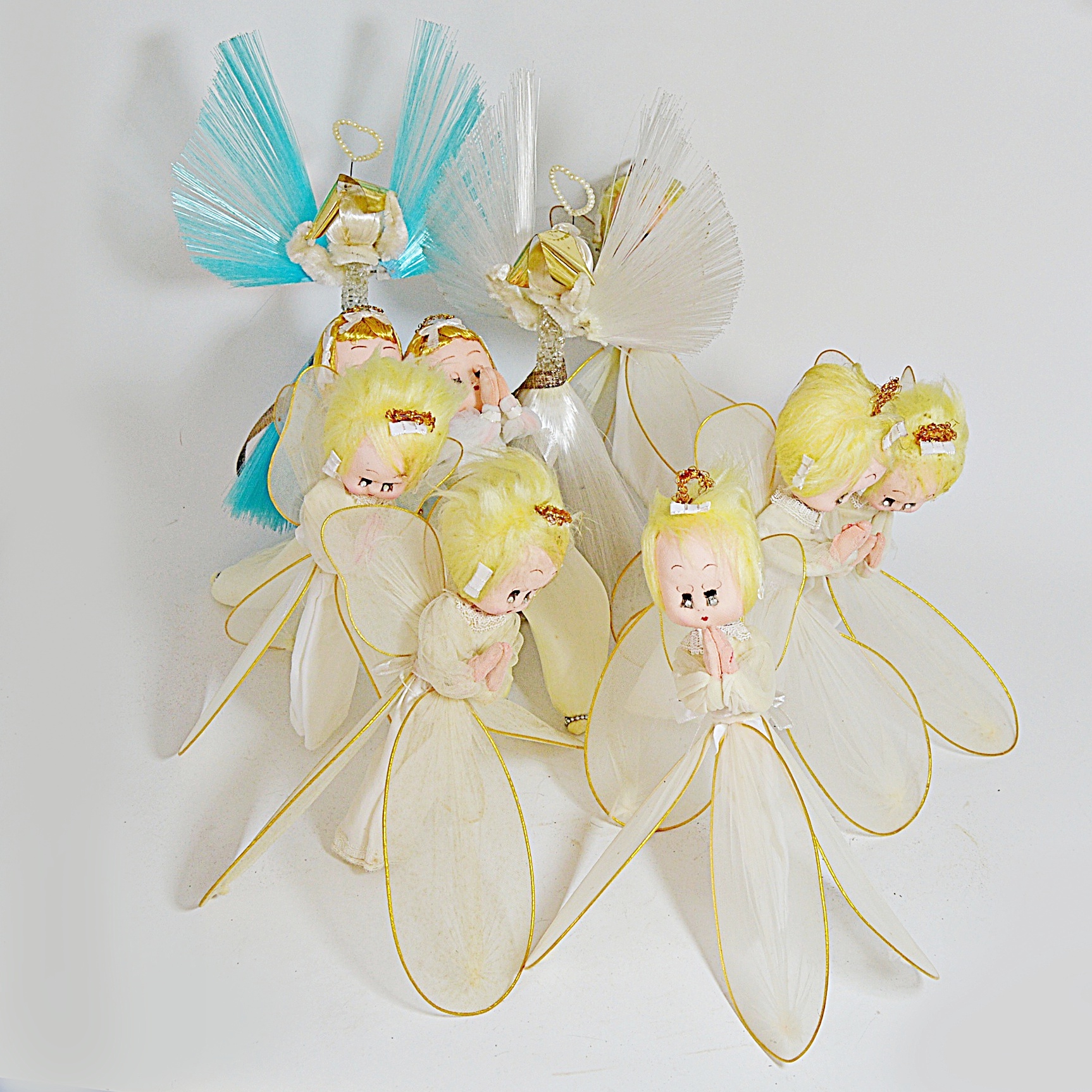 Mid Century Modern Japanese Holiday Filament and Fabric Angels