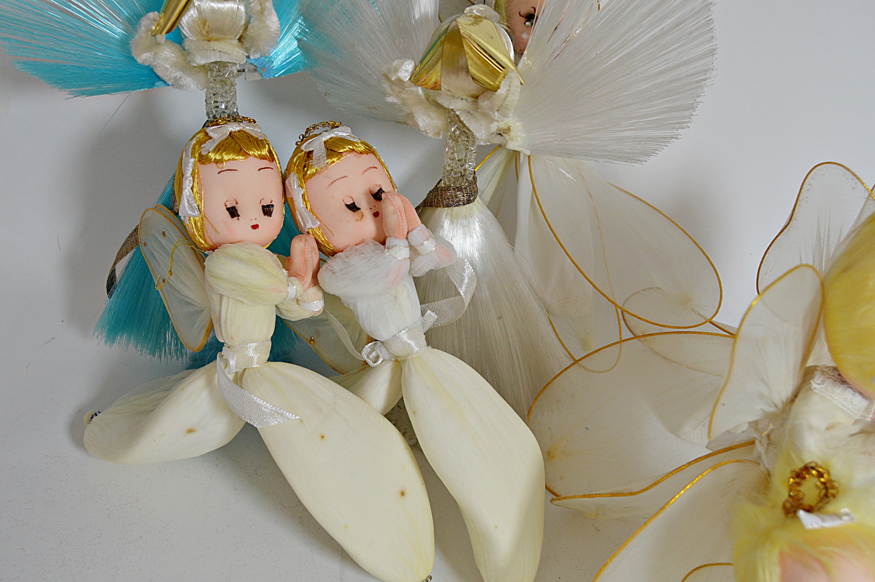 Mid Century Modern Japanese Holiday Filament and Fabric Angels