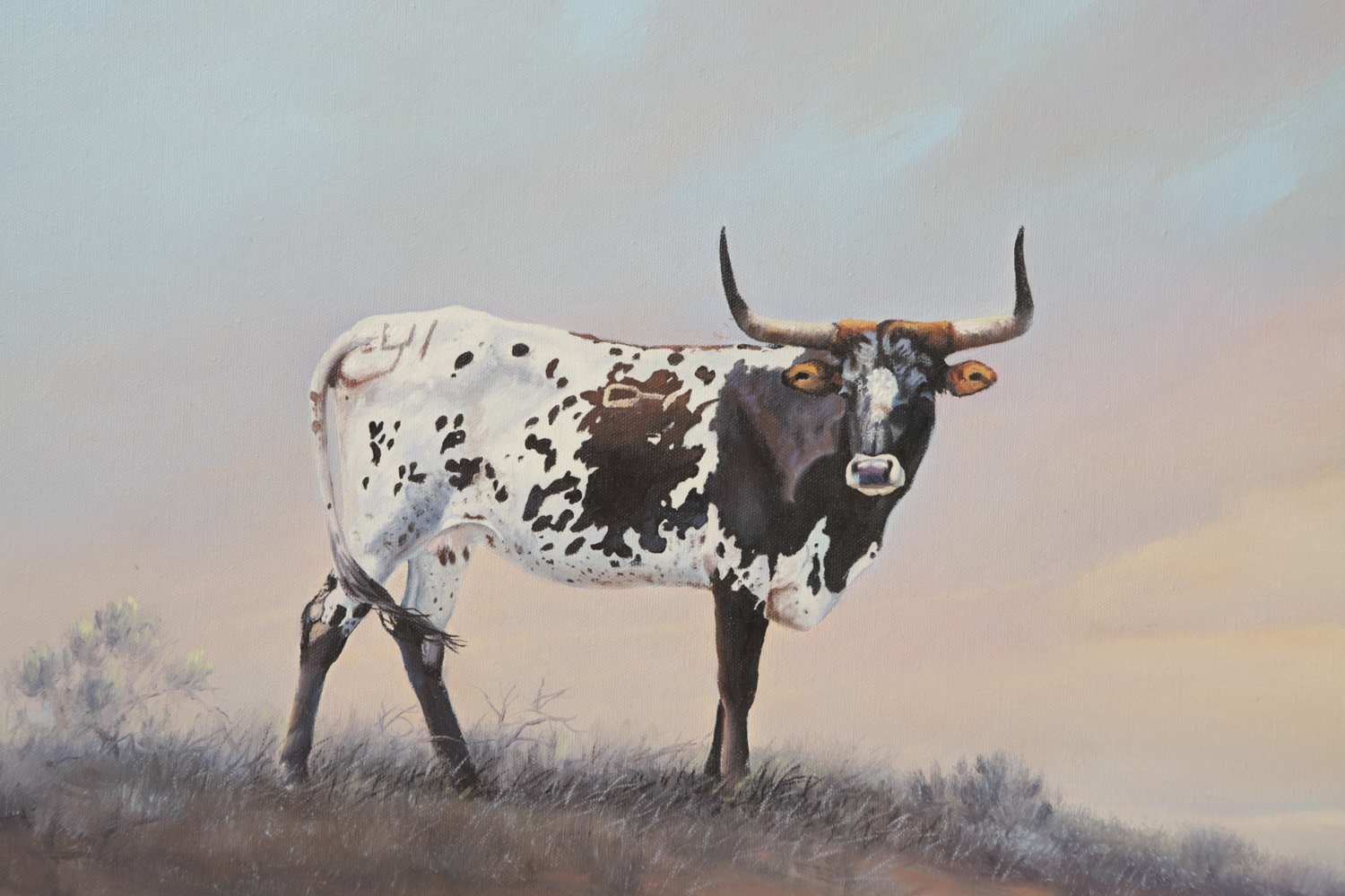 Jack Bryant Oil Painting on Canvas of a Texas Longhorn