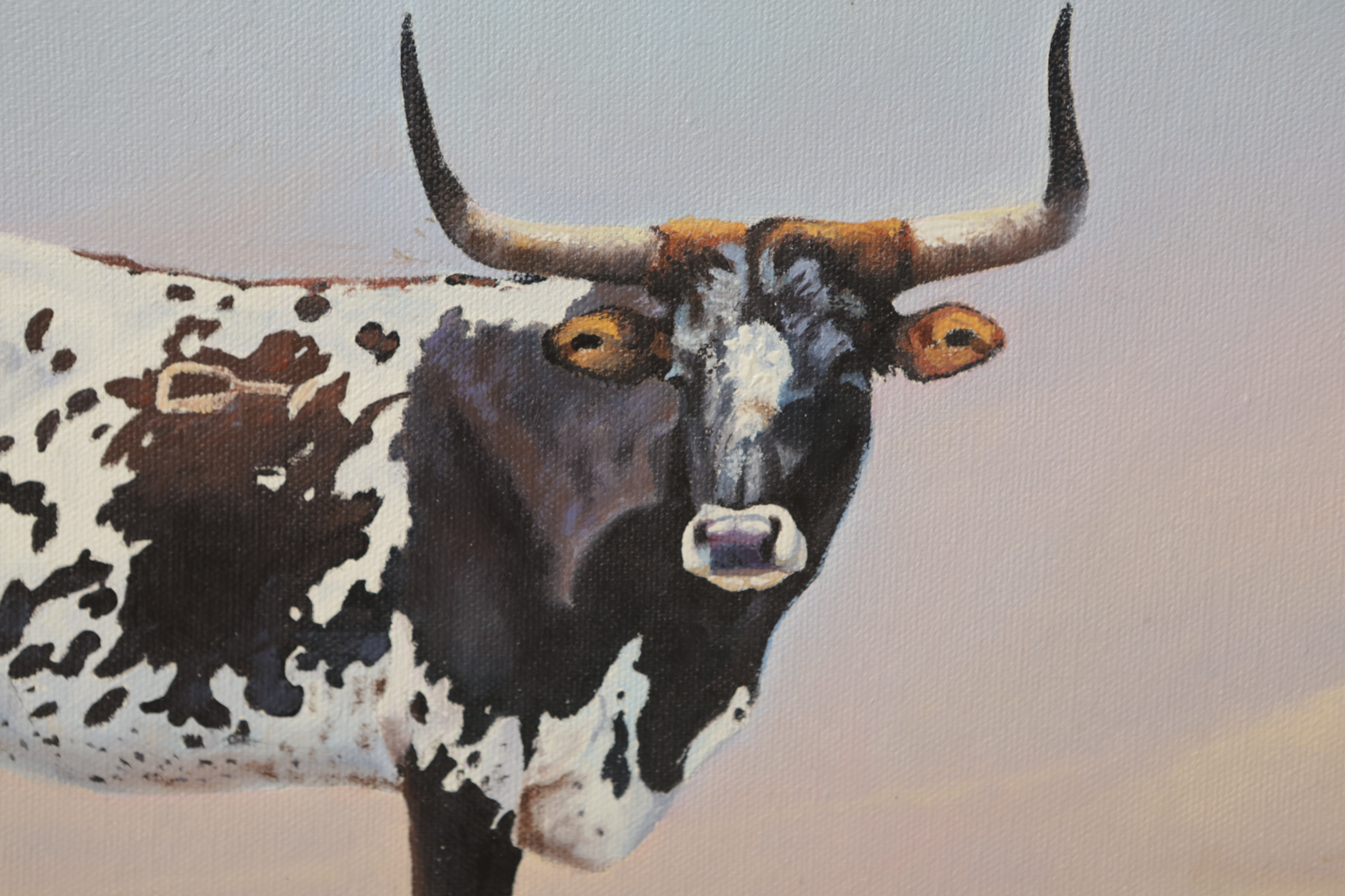 Jack Bryant Oil Painting on Canvas of a Texas Longhorn