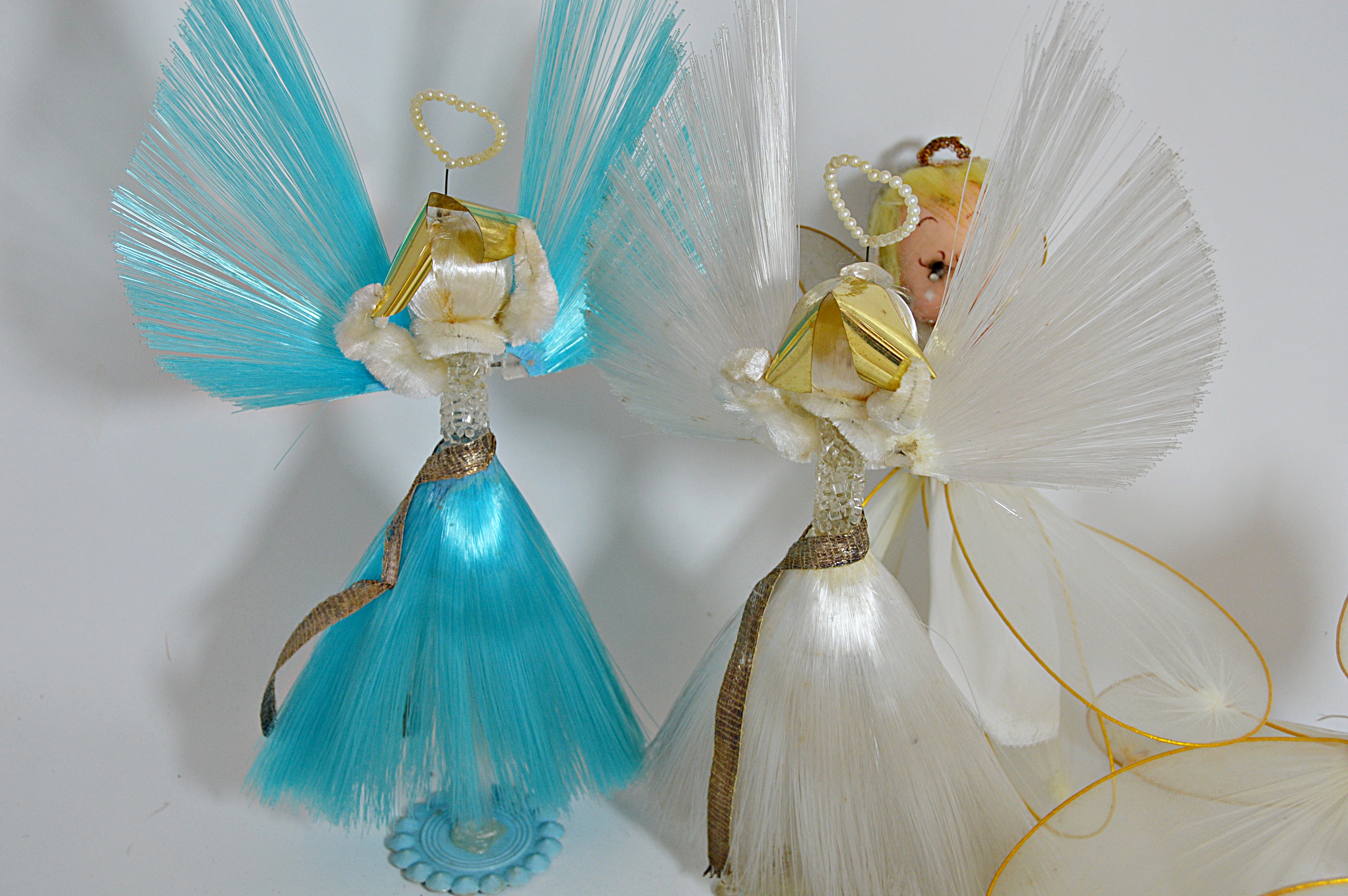 Mid Century Modern Japanese Holiday Filament and Fabric Angels